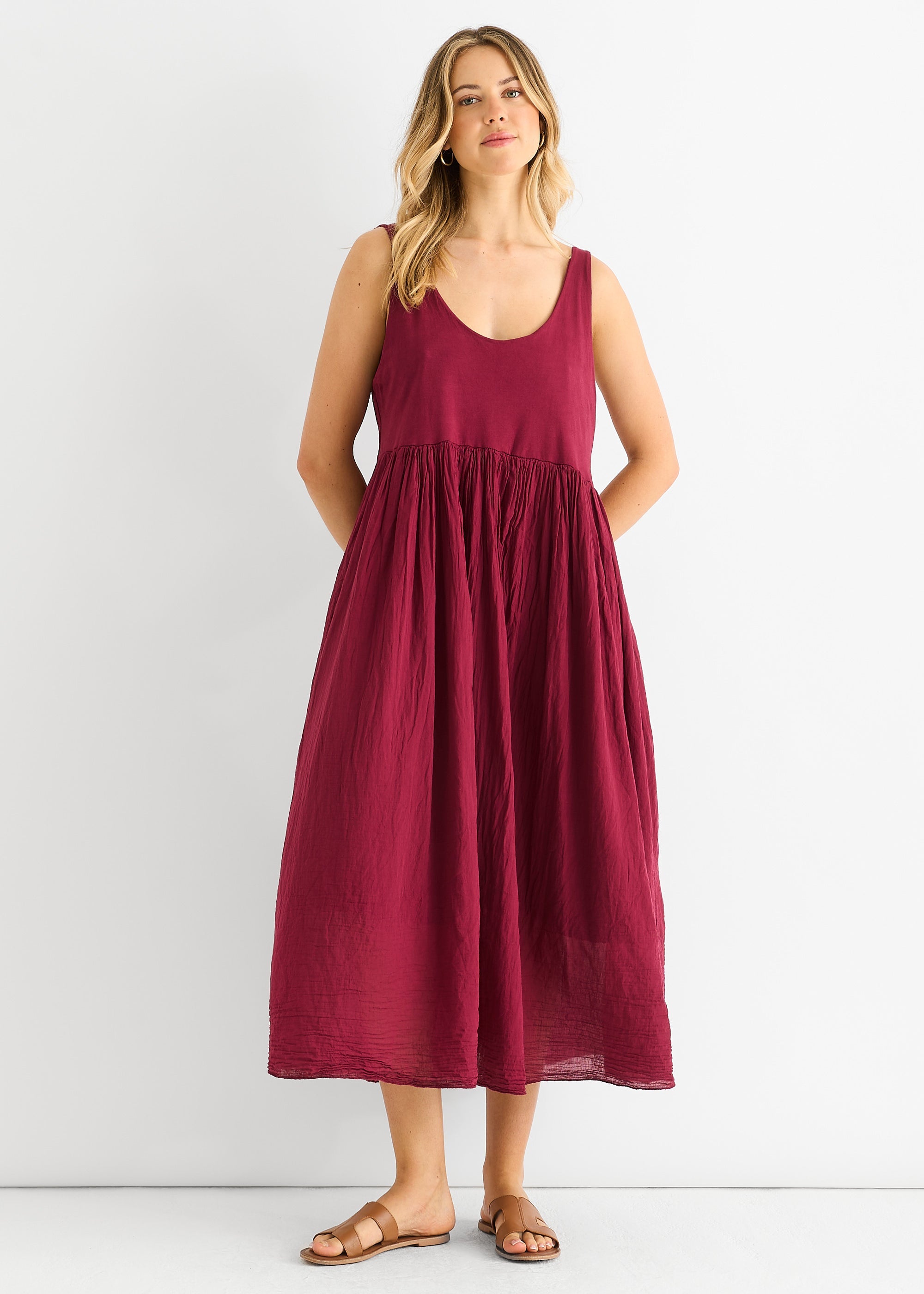 Gini London Red Scoop Neck Jersey Cotton Midi Dress
