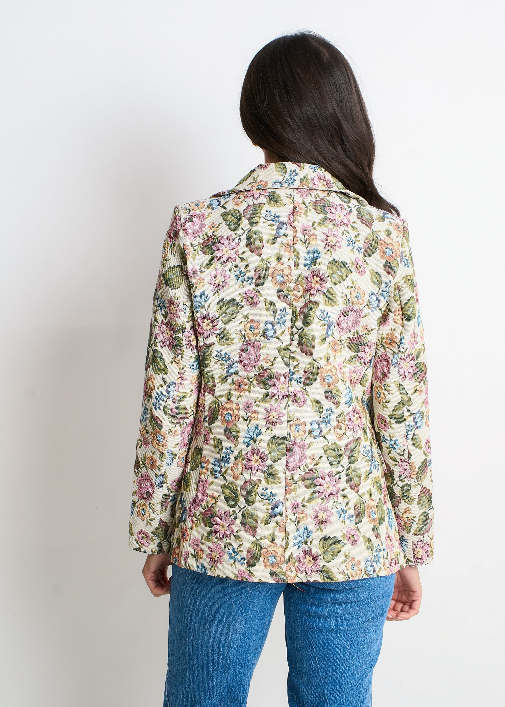 Gini London Beige Floral Jacquard Tailored Blazer