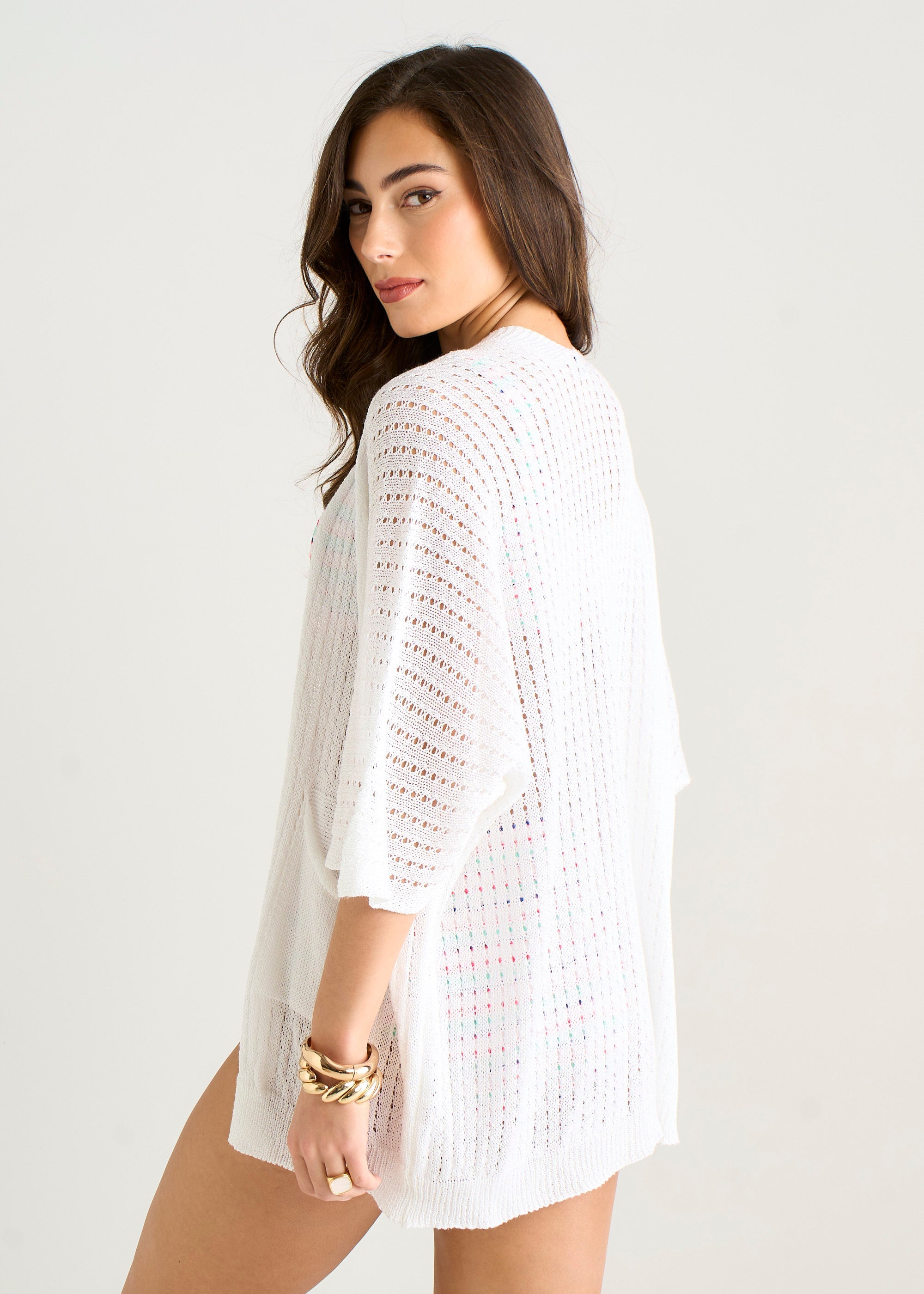 Gini London White Edge To Edge Knit Cardigan With Pockets