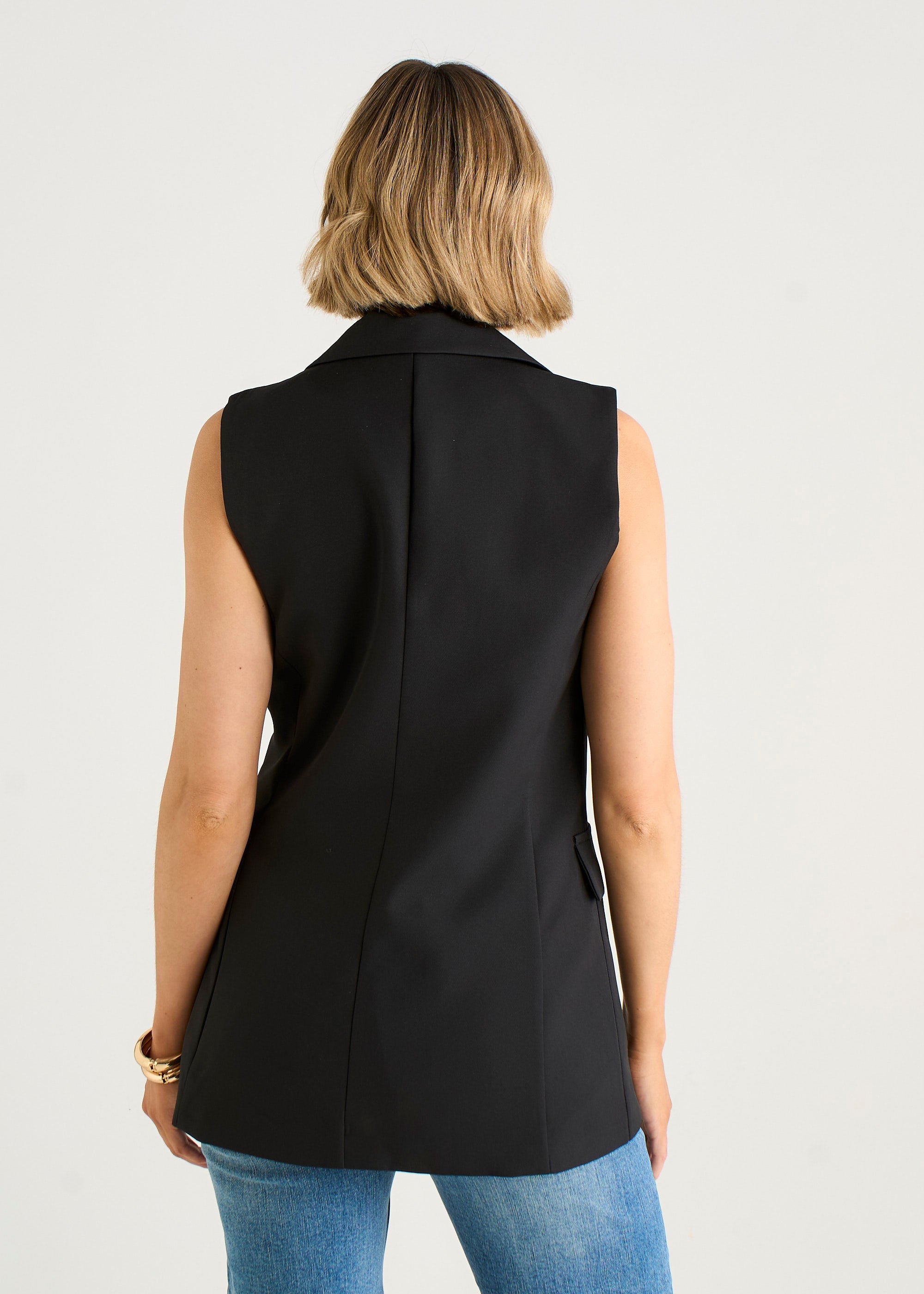 Gini London Black Tailored Contrast Lining Longline Waistcoat