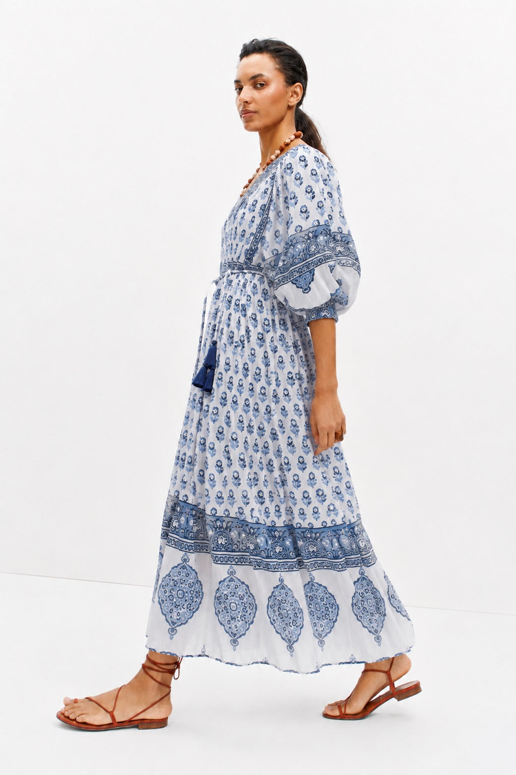 Soul Of Sita Amelia Floaty Sleeve Folk Print Maxi Dress