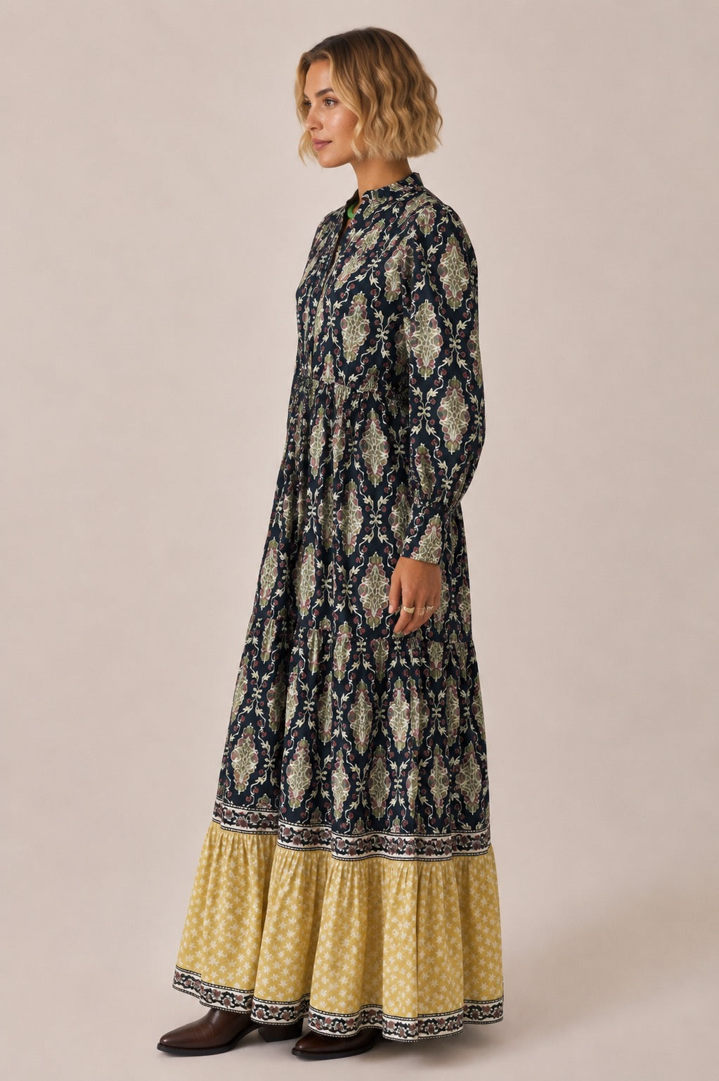 Soul Of Sita Lalita Ink Maxi Woodblock Print Dress, 100% Cotton
