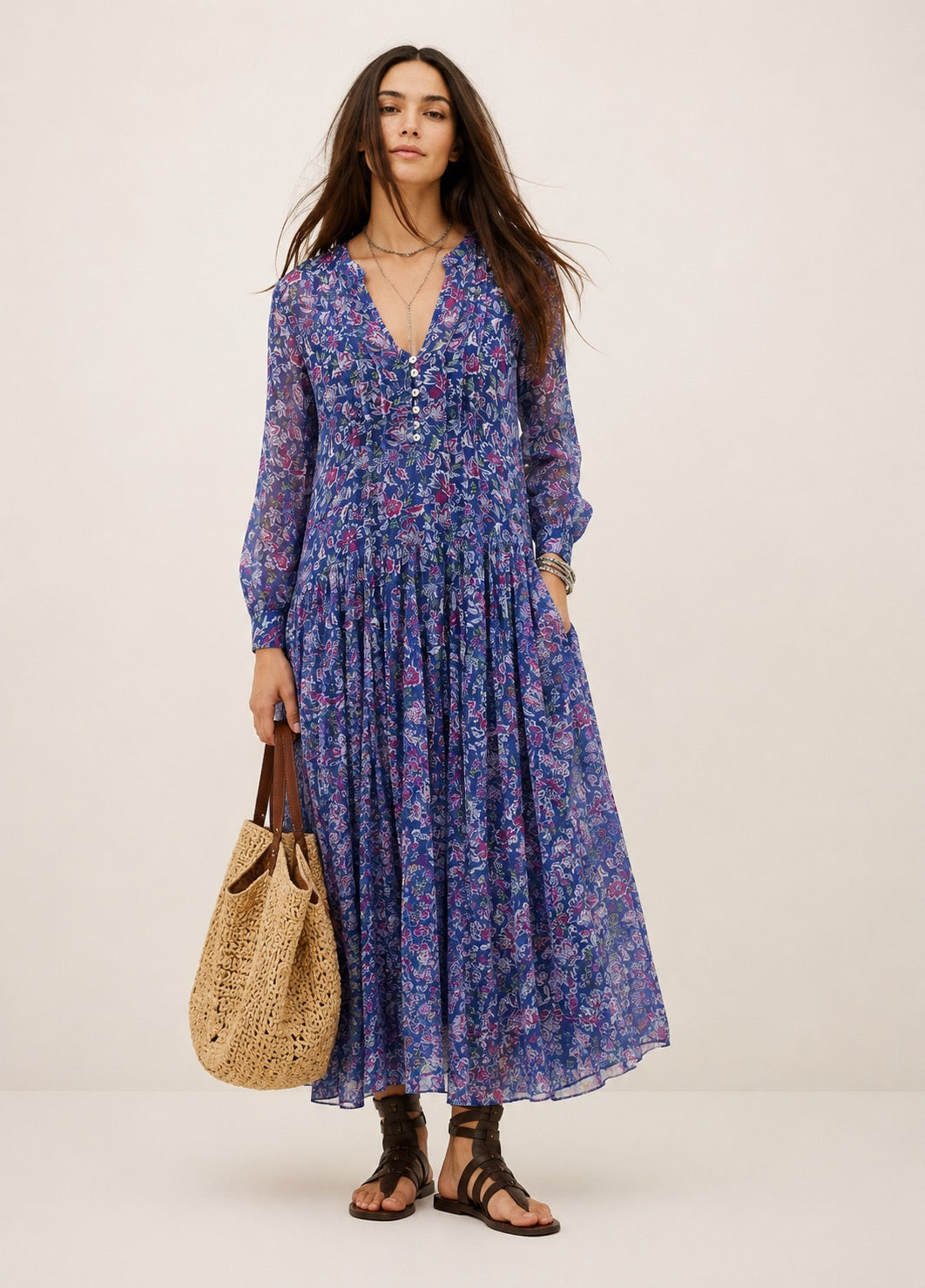 Soul Of Sita Inky Blue Cotton / Silk Mix Maxi Dress And Separate Under Vest. With Side Pockets. Beautiful Breathable Fabric.