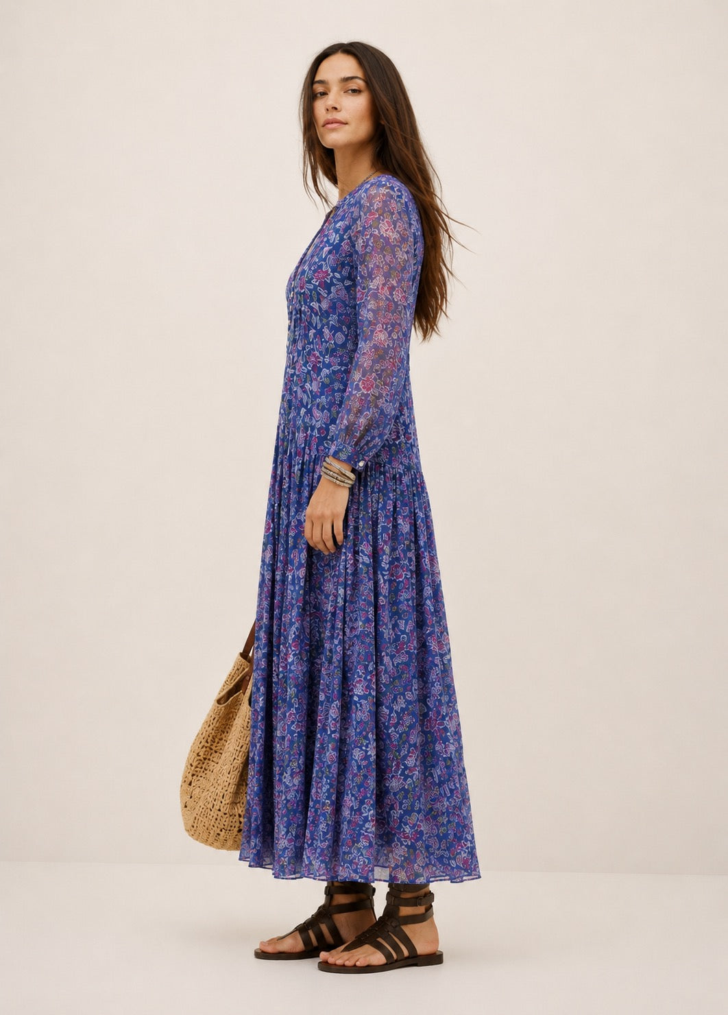 Soul Of Sita Inky Blue Cotton / Silk Mix Maxi Dress And Separate Under Vest. With Side Pockets. Beautiful Breathable Fabric.