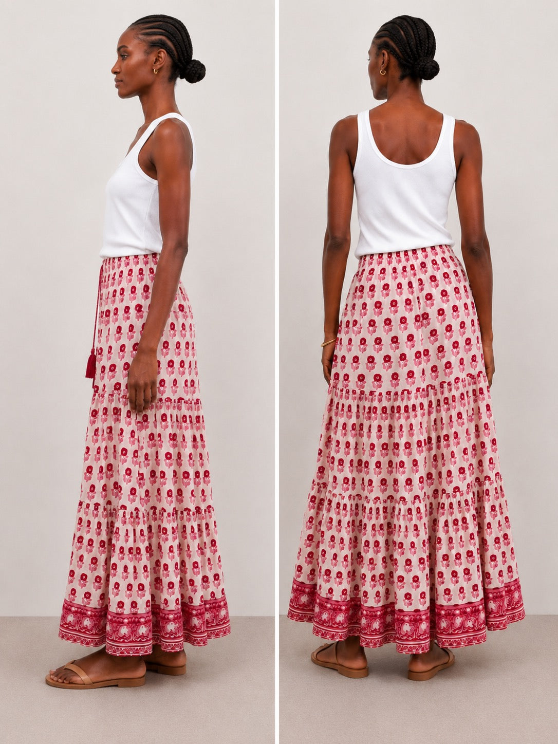Soul Of Sita Maxi Gypsy Skirt In Cotton Voile Woodblock Print With Cotton Lining