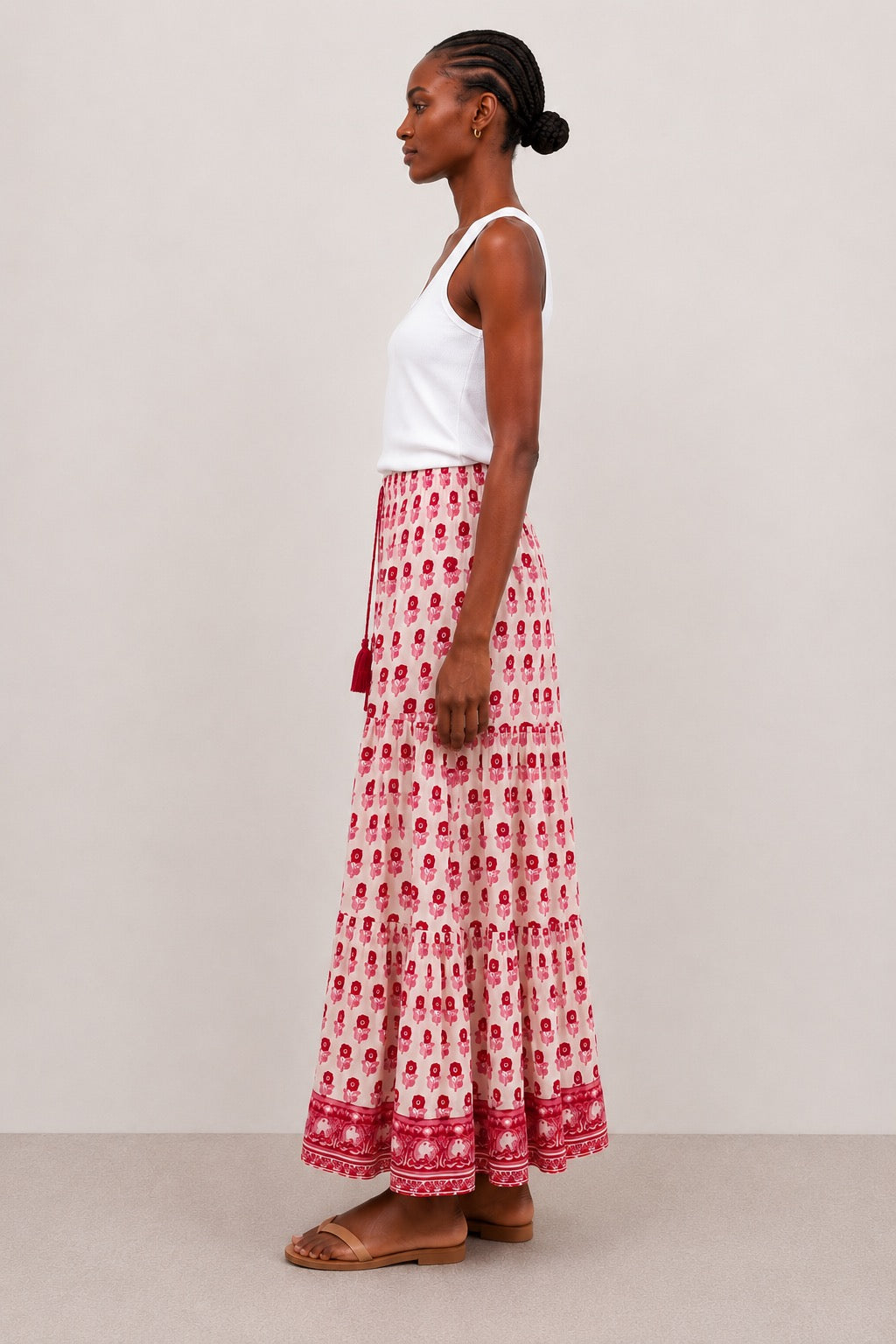 Soul Of Sita Maxi Gypsy Skirt In Cotton Voile Woodblock Print With Cotton Lining