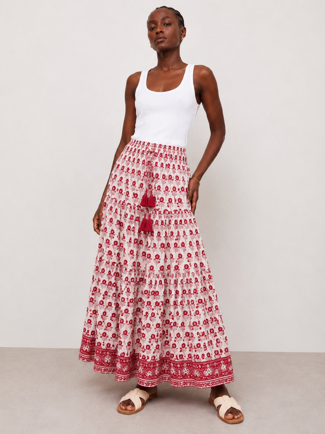 Soul Of Sita Maxi Gypsy Skirt In Cotton Voile Woodblock Print With Cotton Lining