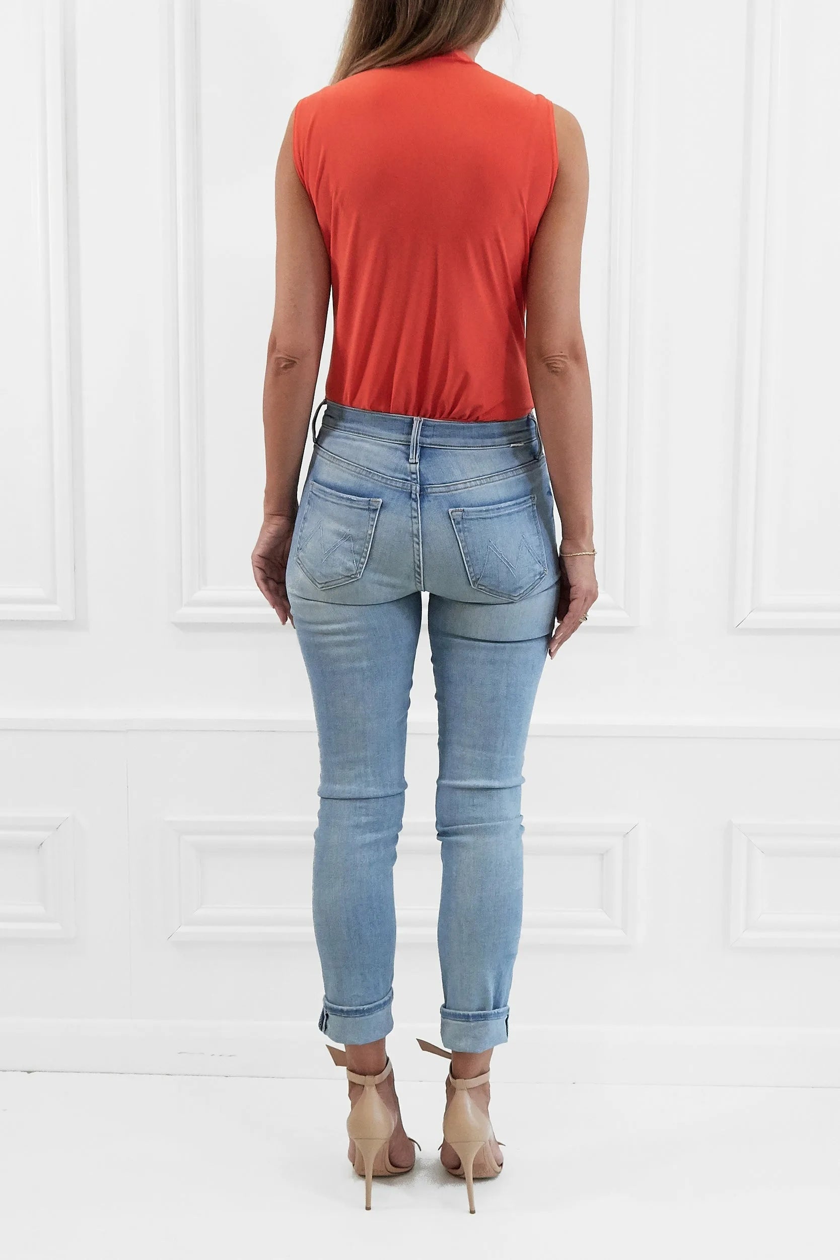 Honor Gold Jade Orange Sleeveless Wrap Style Bodysuit Top