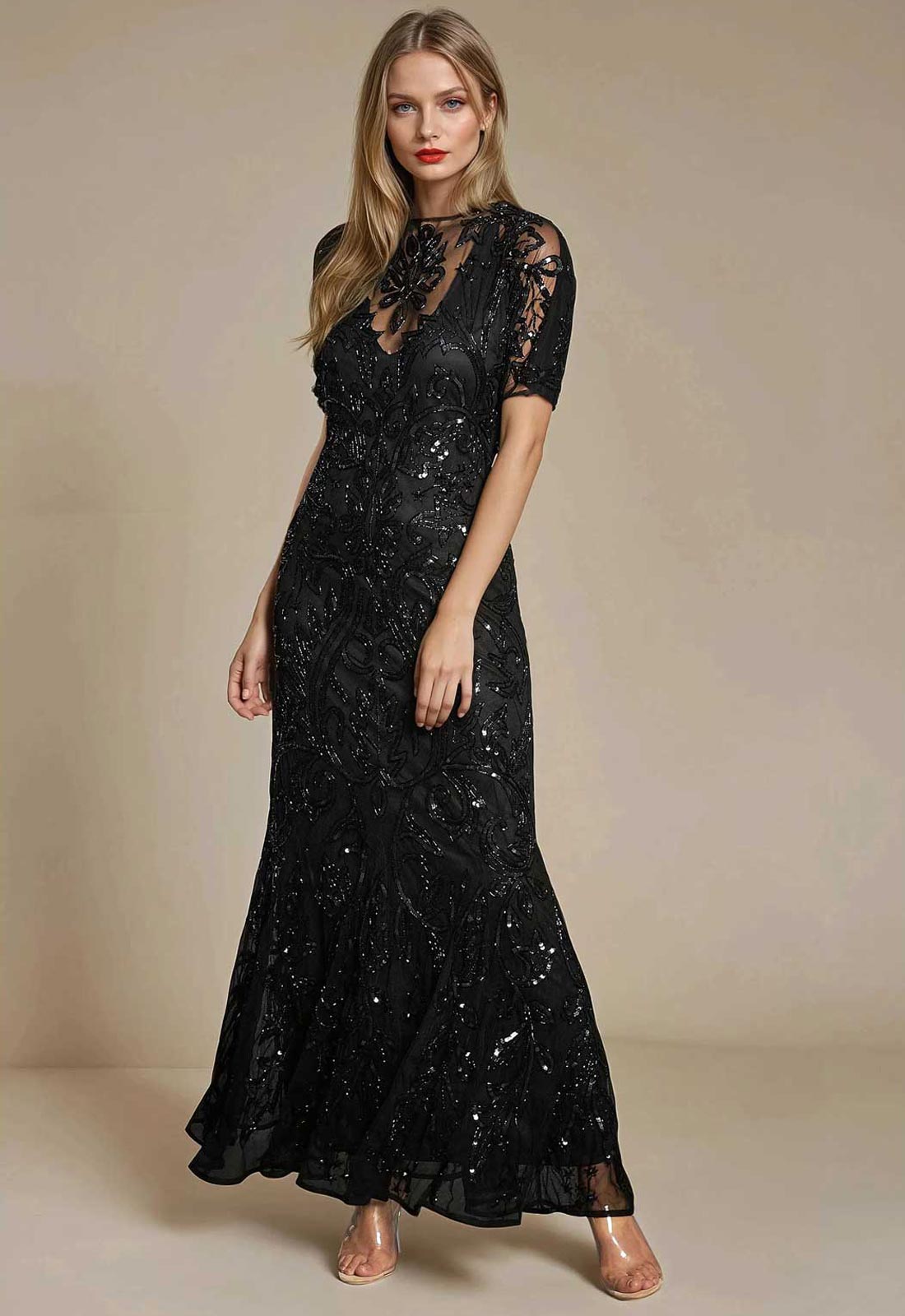 Jywal London Black Lily Sequin Maxi Dress