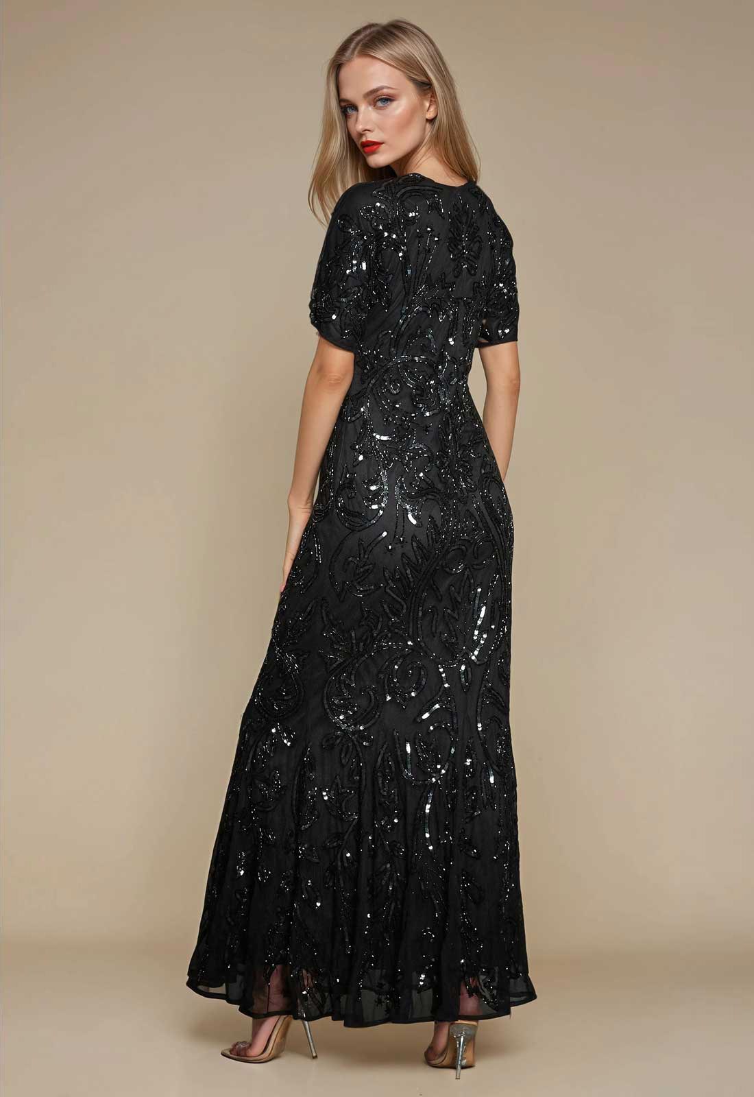Jywal London Black Lily Sequin Maxi Dress