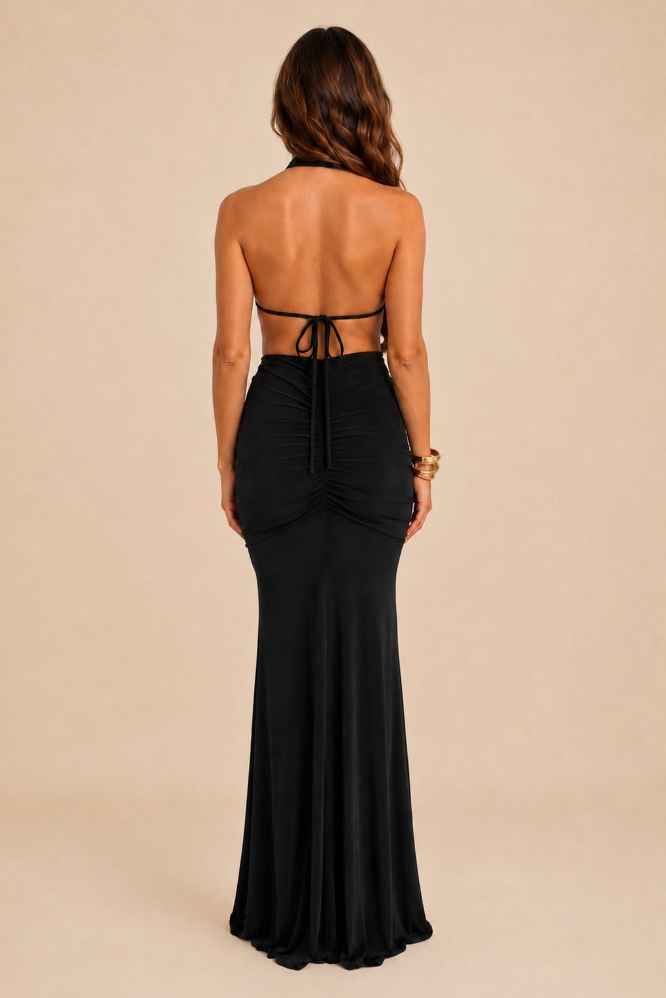 Honor Gold Keira Black Halterneck Backless Maxi Dress