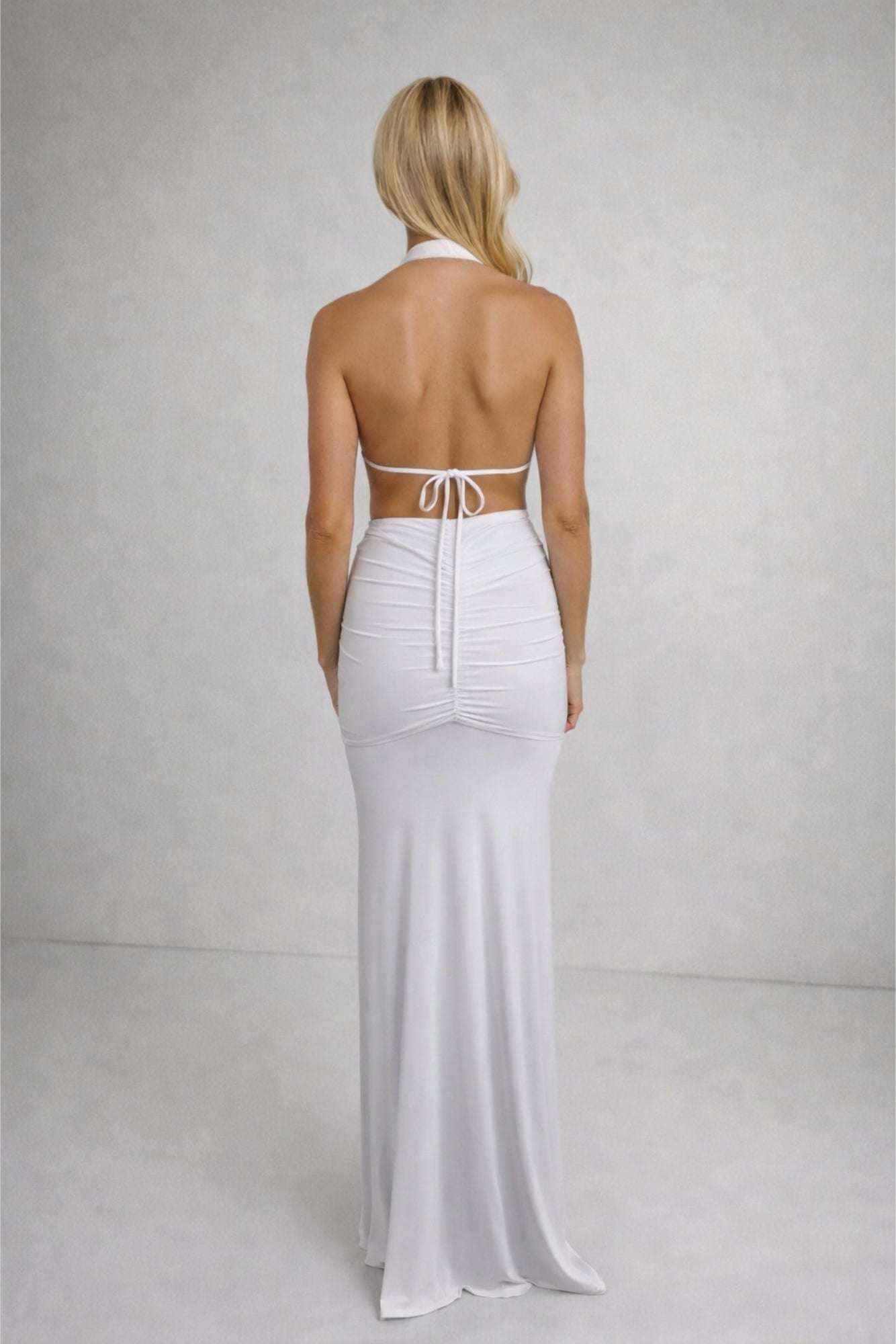 Honor Gold Keira White Halterneck Backless Maxi Dress