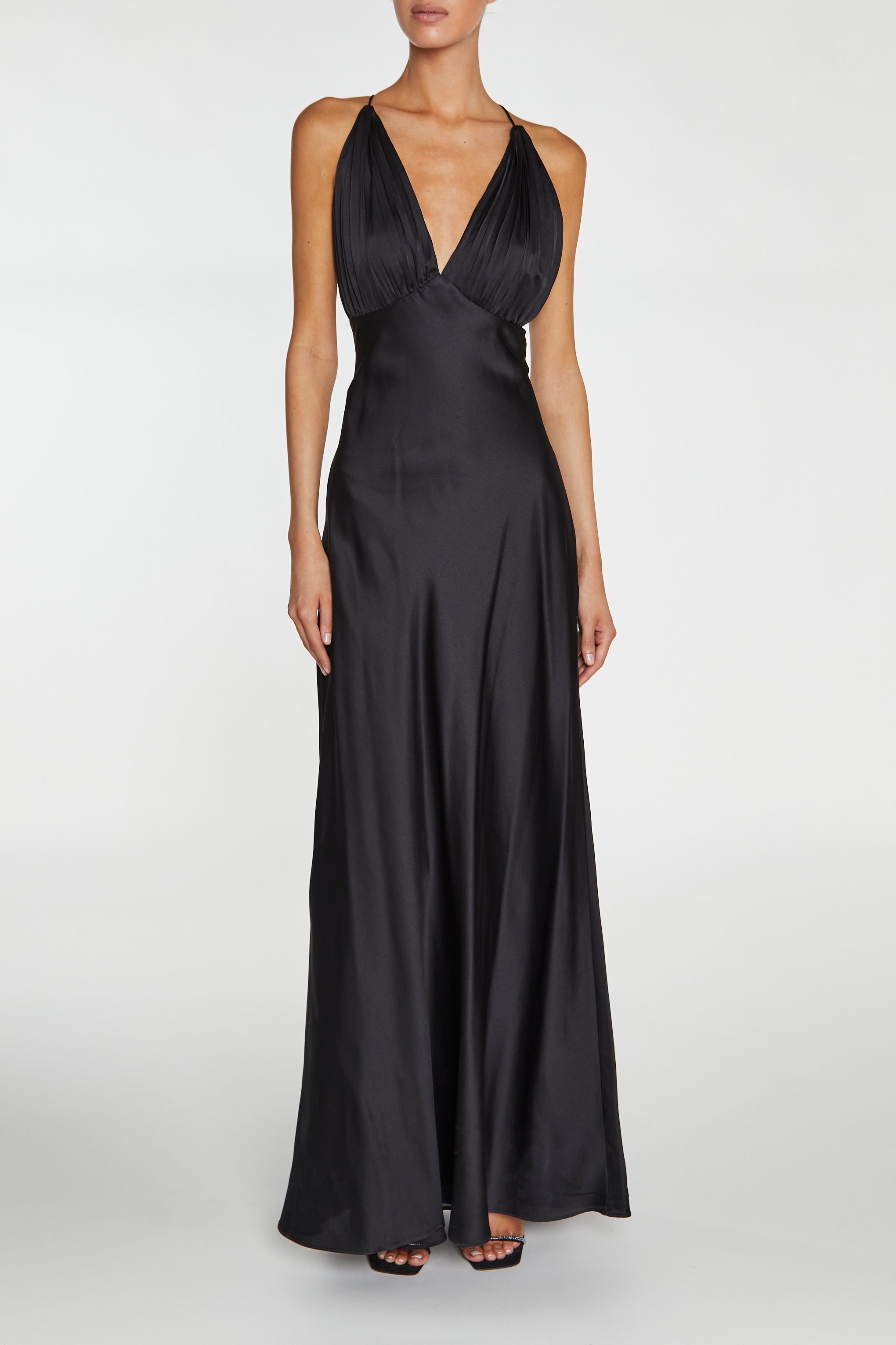 Marilyn Black Pleated Halterneck Midaxi Dress-image-1
