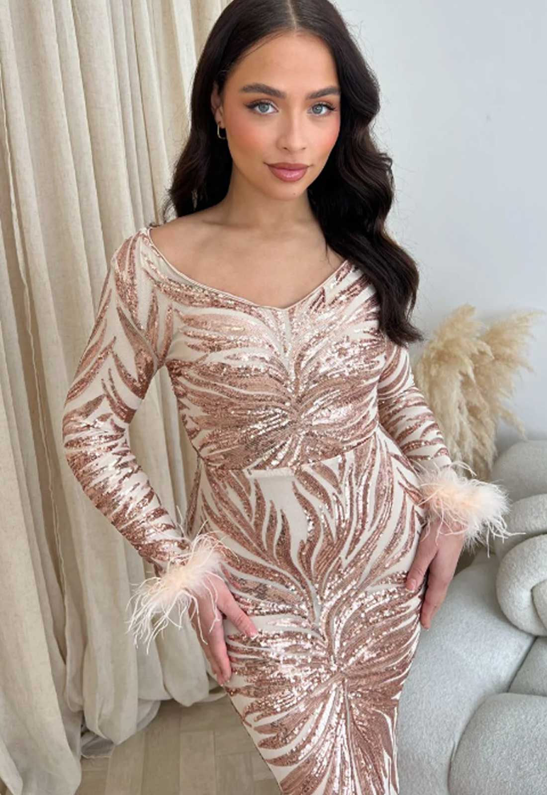 Nazz Collection Rose Gold Luminous Maxi Dress