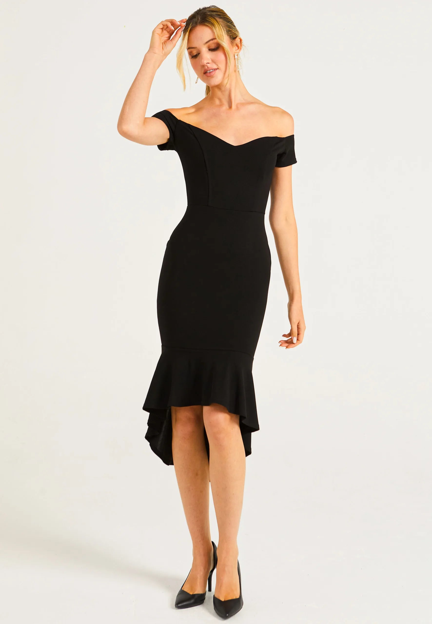 AngelEye Black Bardot Frill Cocktail Dress