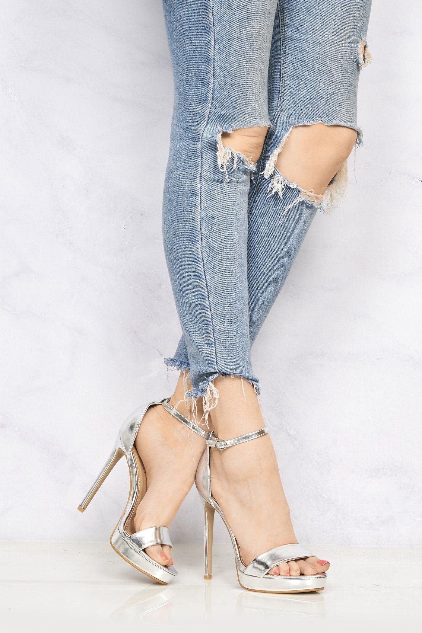 Ella Barely There Platform Sandal in Silver Pu Heels Miss Diva 