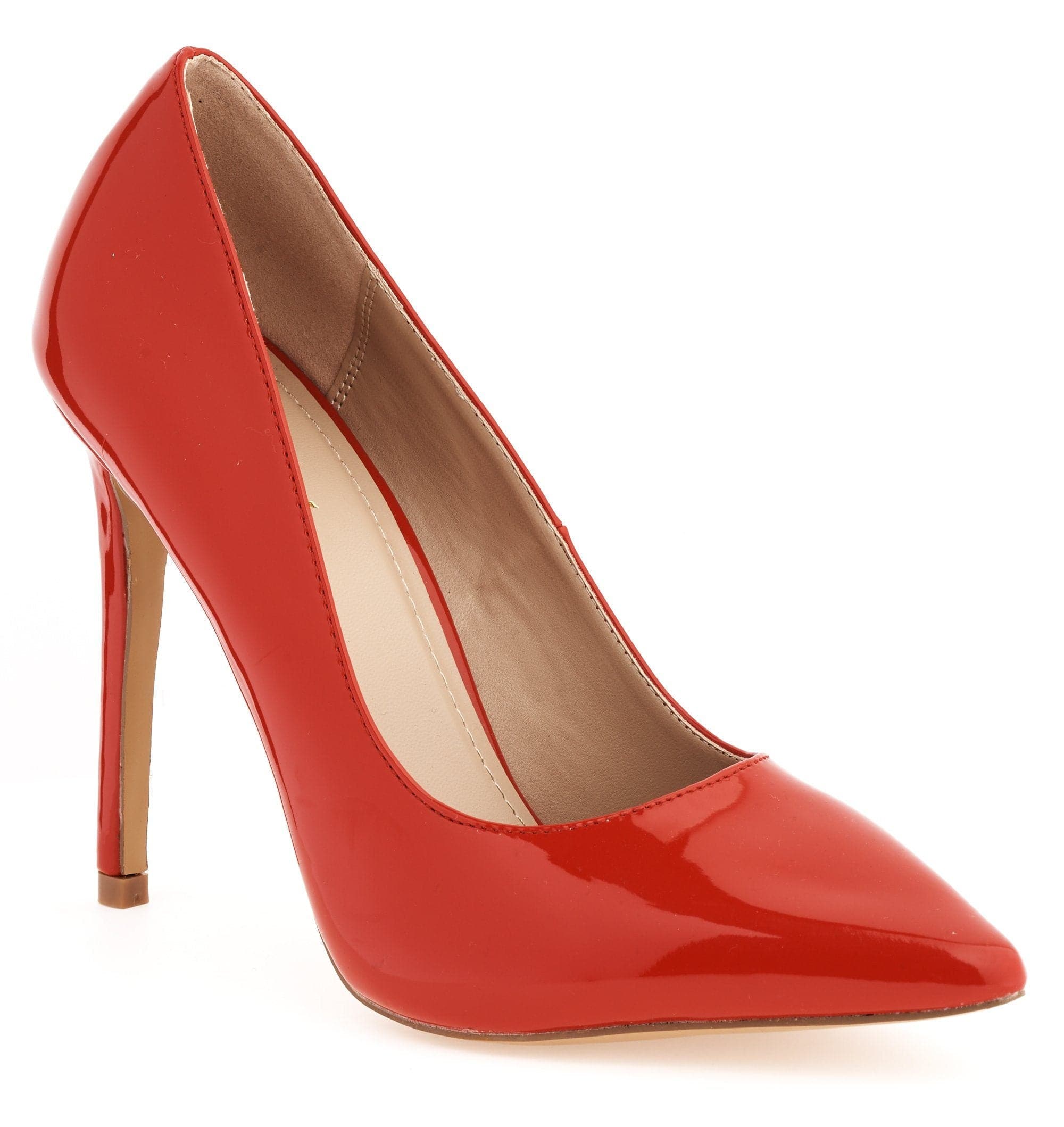 Miss Diva Mila High Stiletto Heel Court Shoe In Red Patent