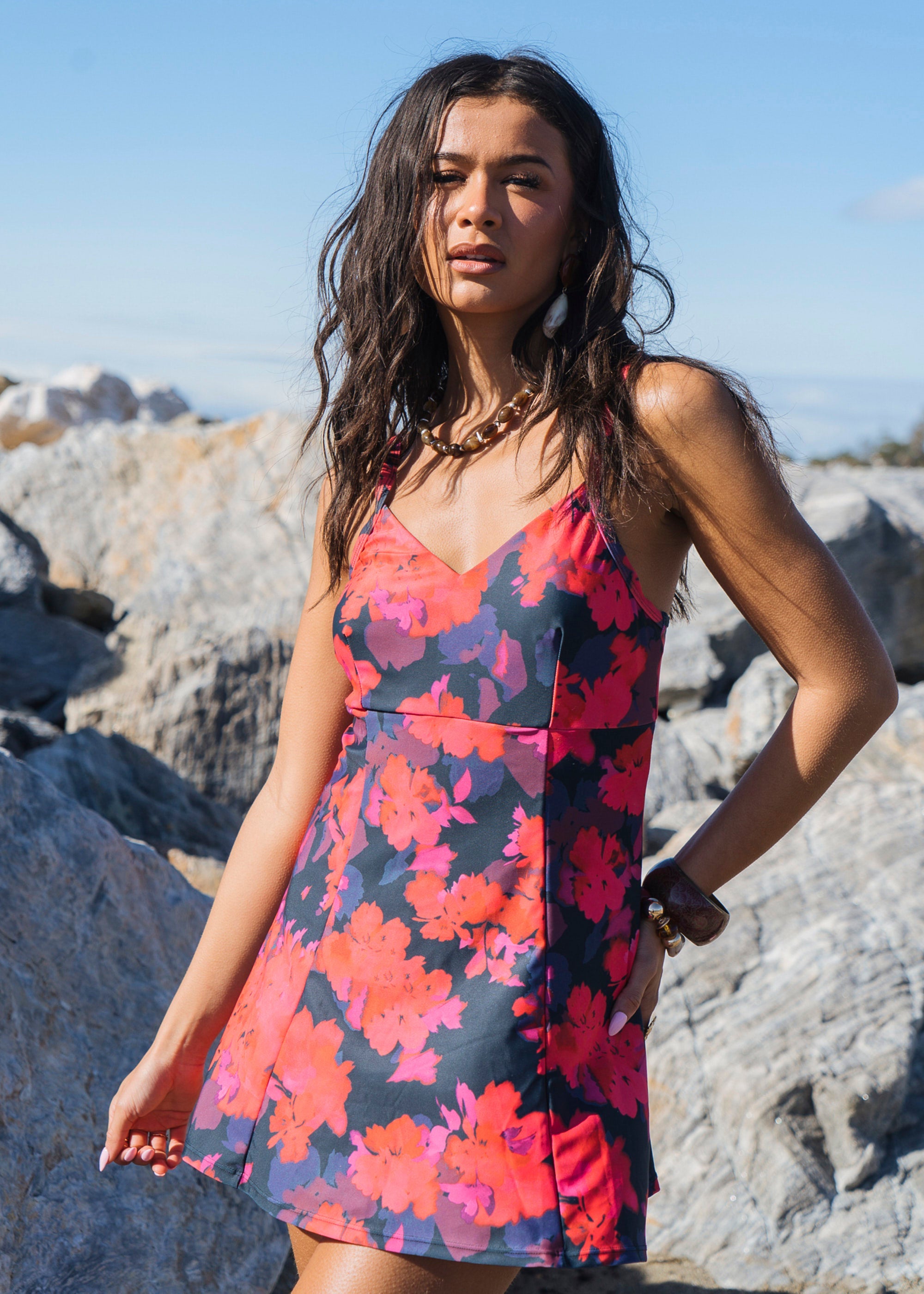Gini London Red Floral Strappy Skirted Swimsuit