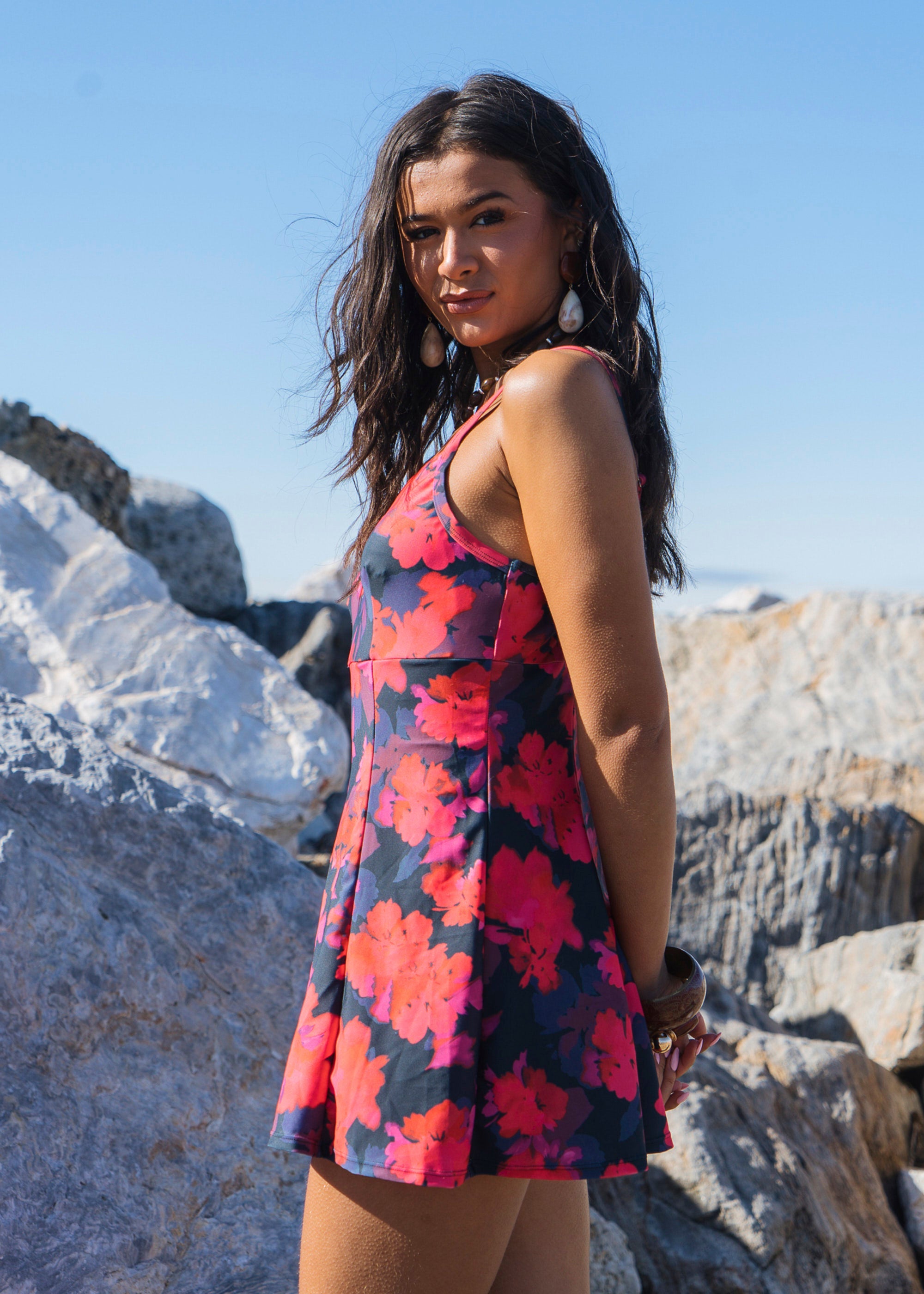 Gini London Red Floral Strappy Skirted Swimsuit