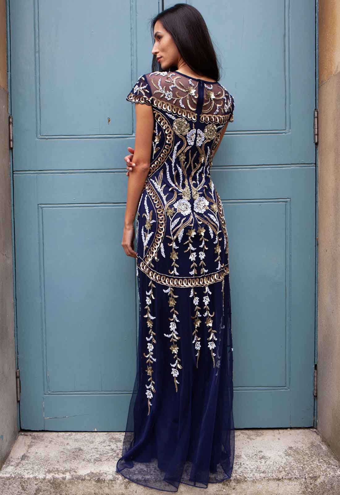 Raishma Navy Maris Embellished Maxi Dress