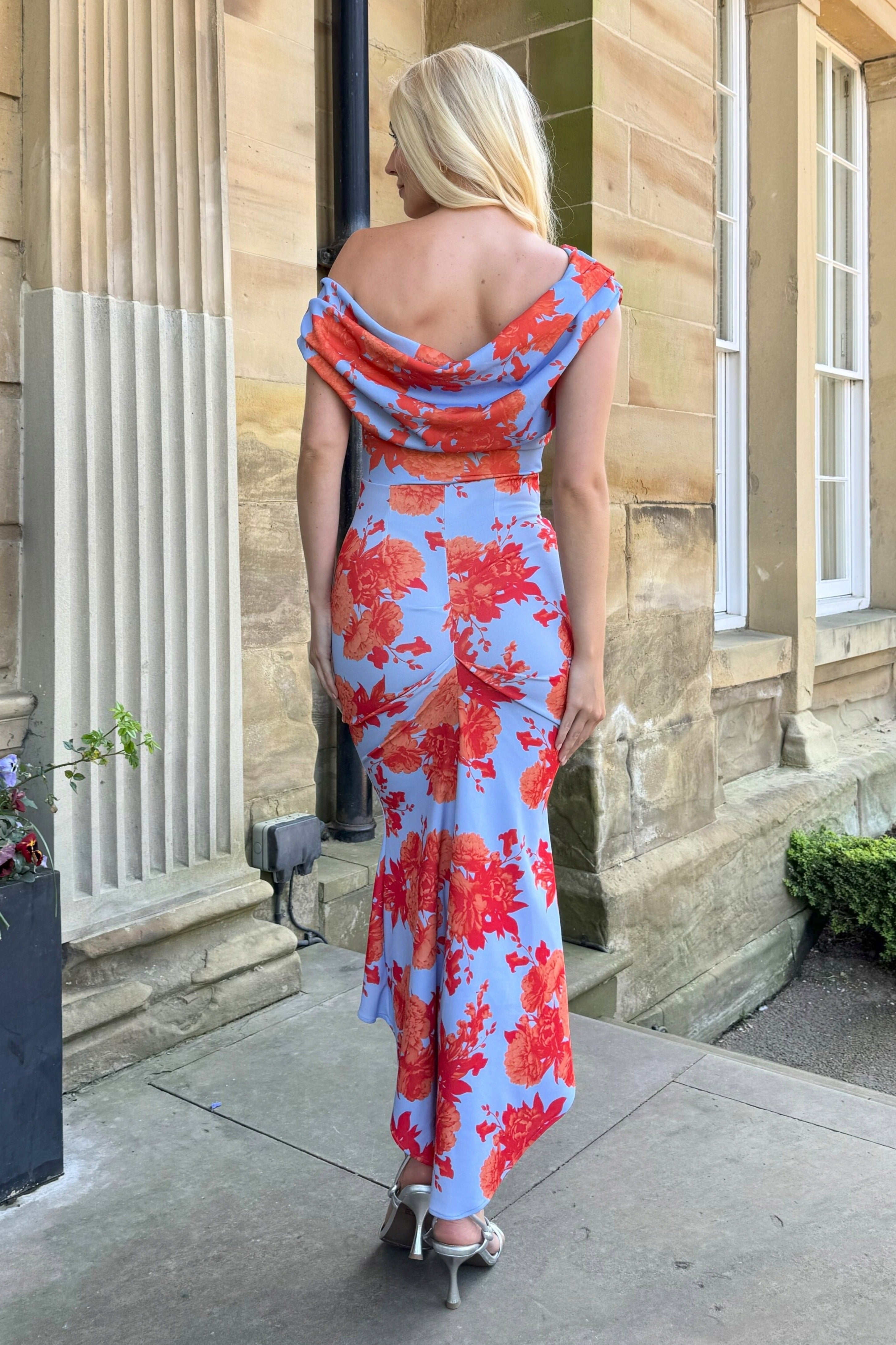 Atom Label Powder Blue & Orange Floral D3 Ss26 Mercury Midi Dress