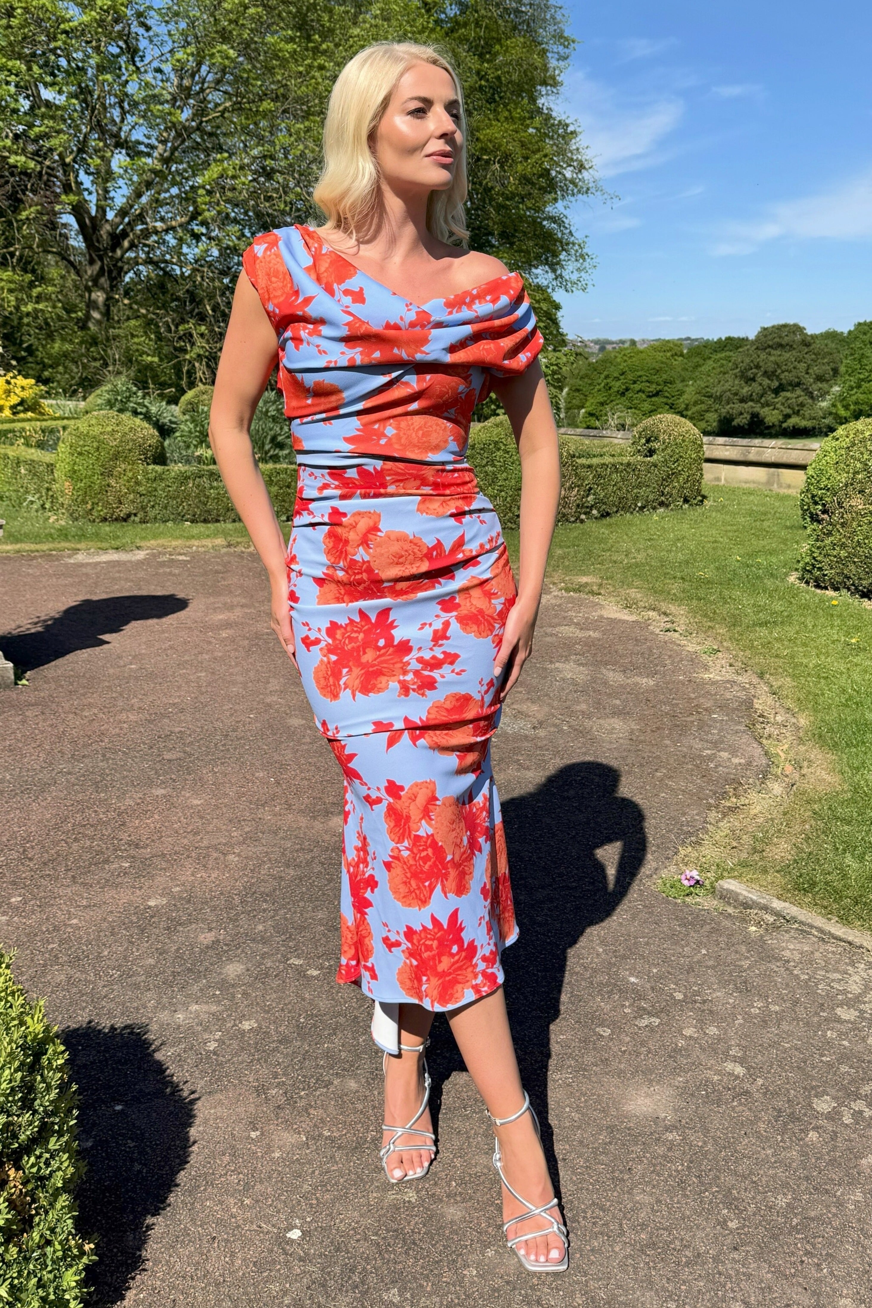 Atom Label Powder Blue & Orange Floral D3 Ss26 Mercury Midi Dress