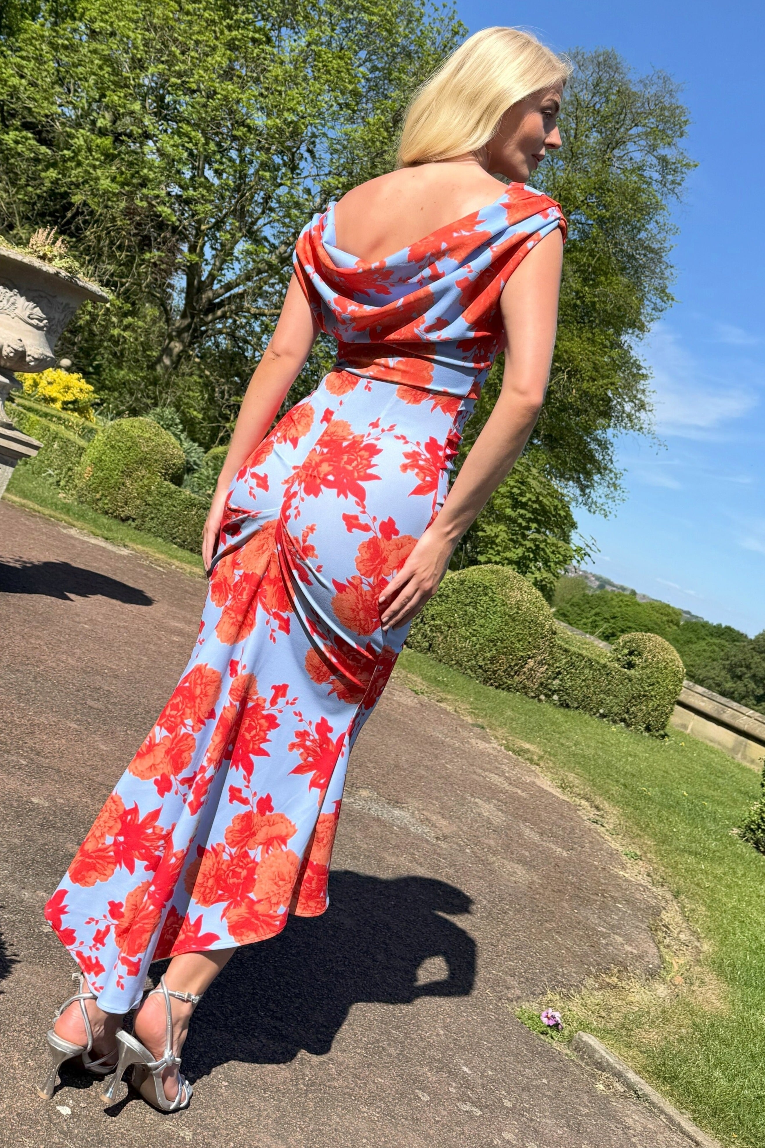 Atom Label Powder Blue & Orange Floral D3 Ss26 Mercury Midi Dress