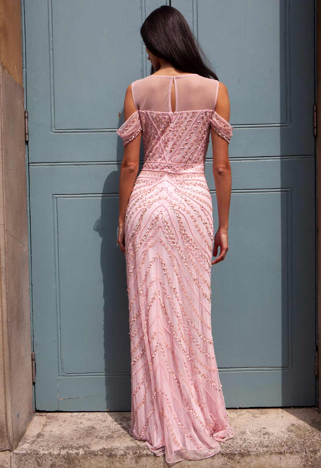 Raishma Pale Pink Merlot Embellished Maxi Dress