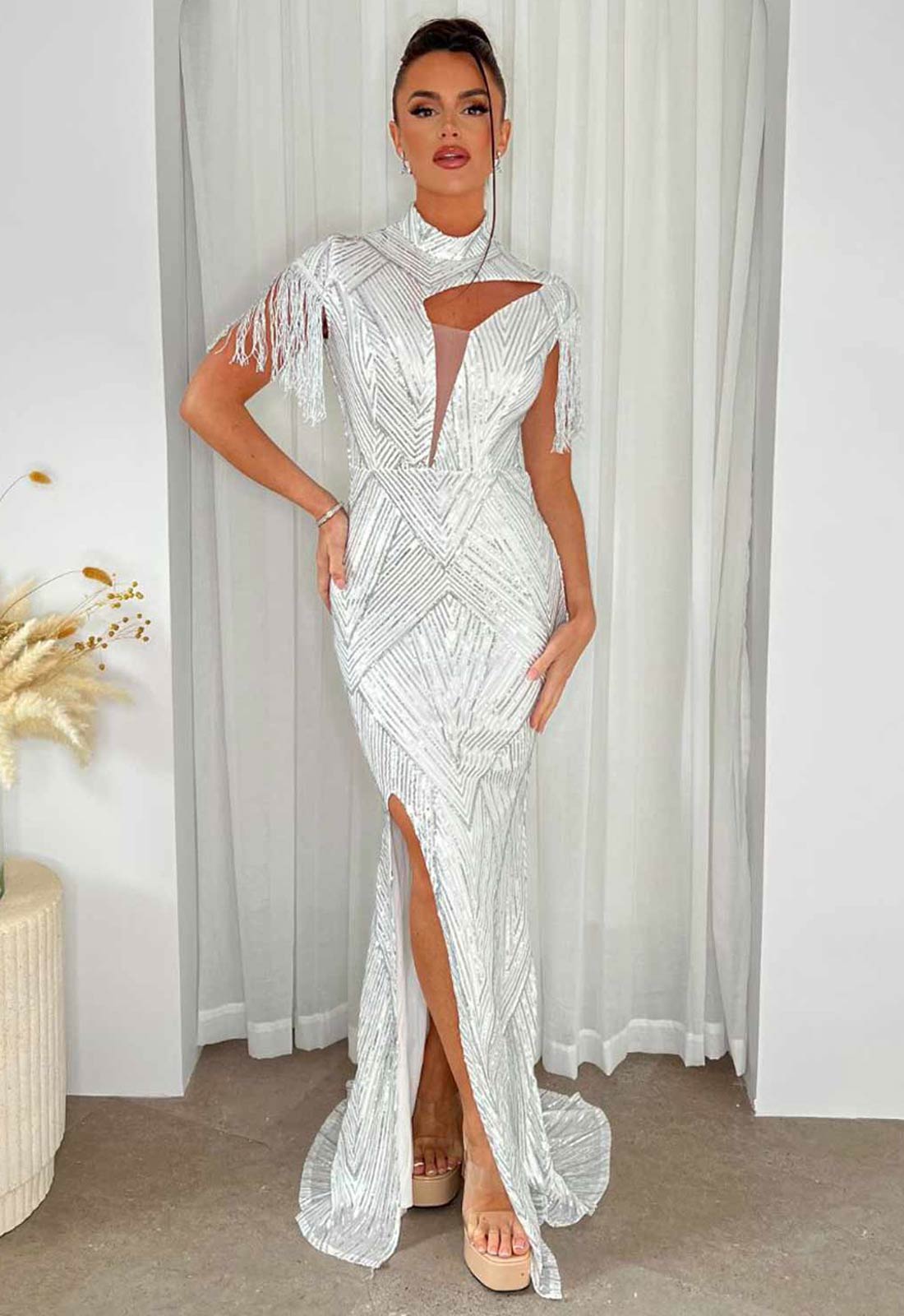 Nazz Collection Silver Runway Party Dress