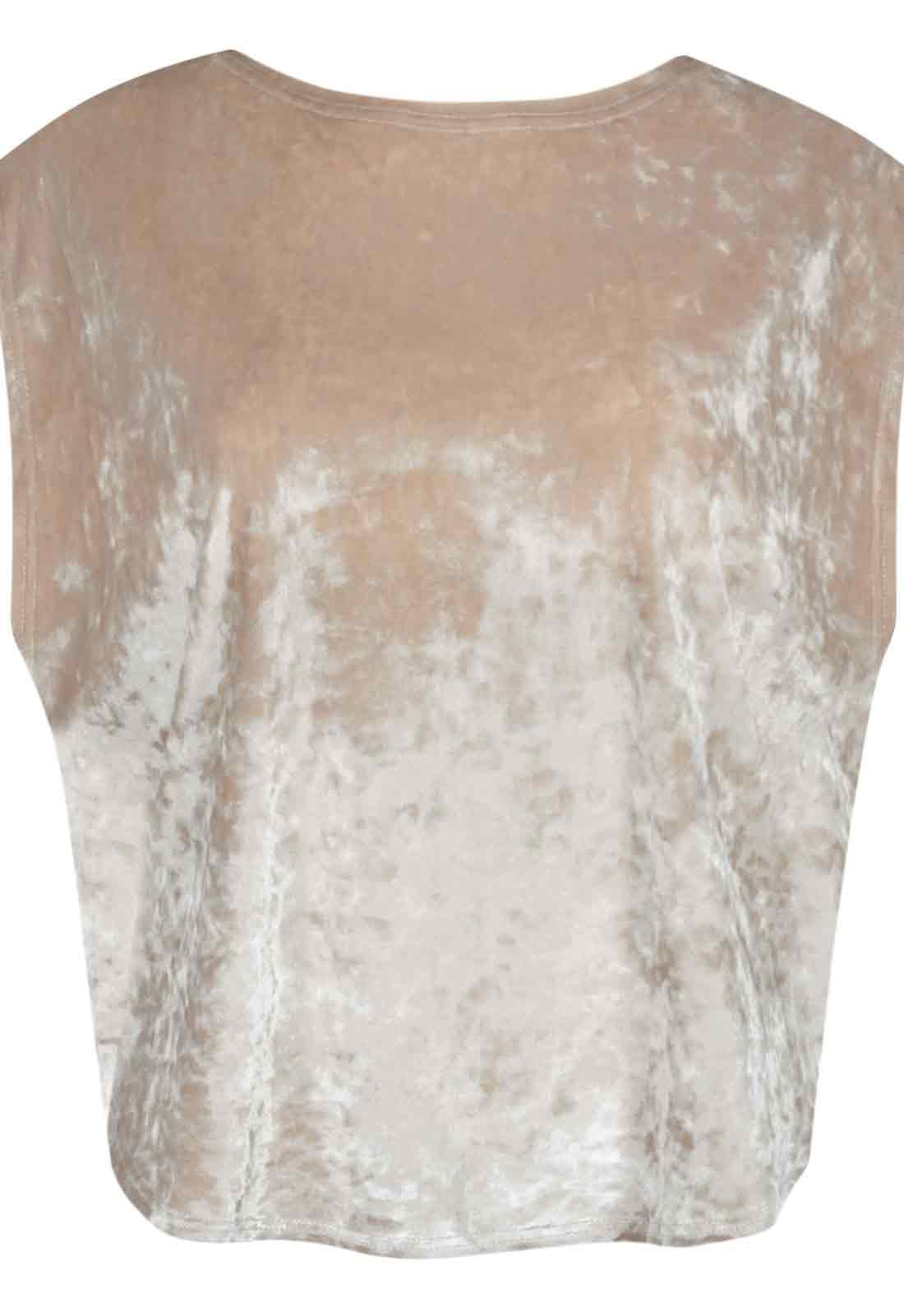 Sheer sleeveless top with a textured pattern on a white background