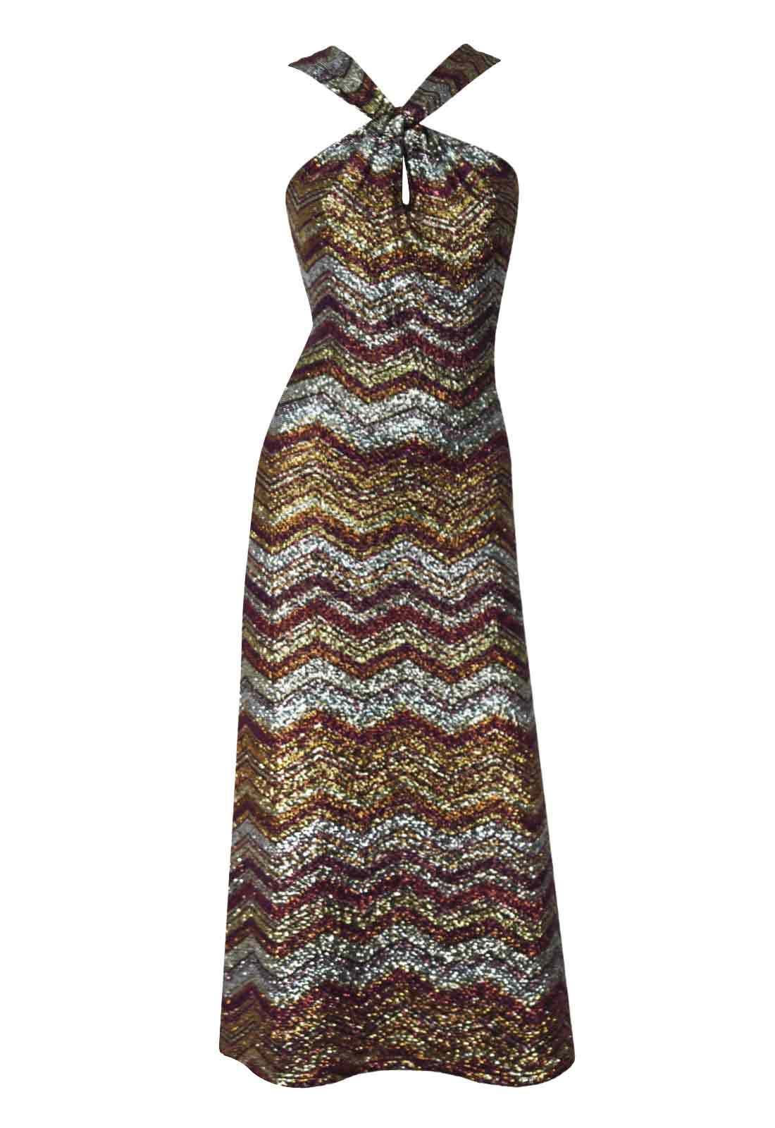 Multicolored zigzag patterned dress on a white background