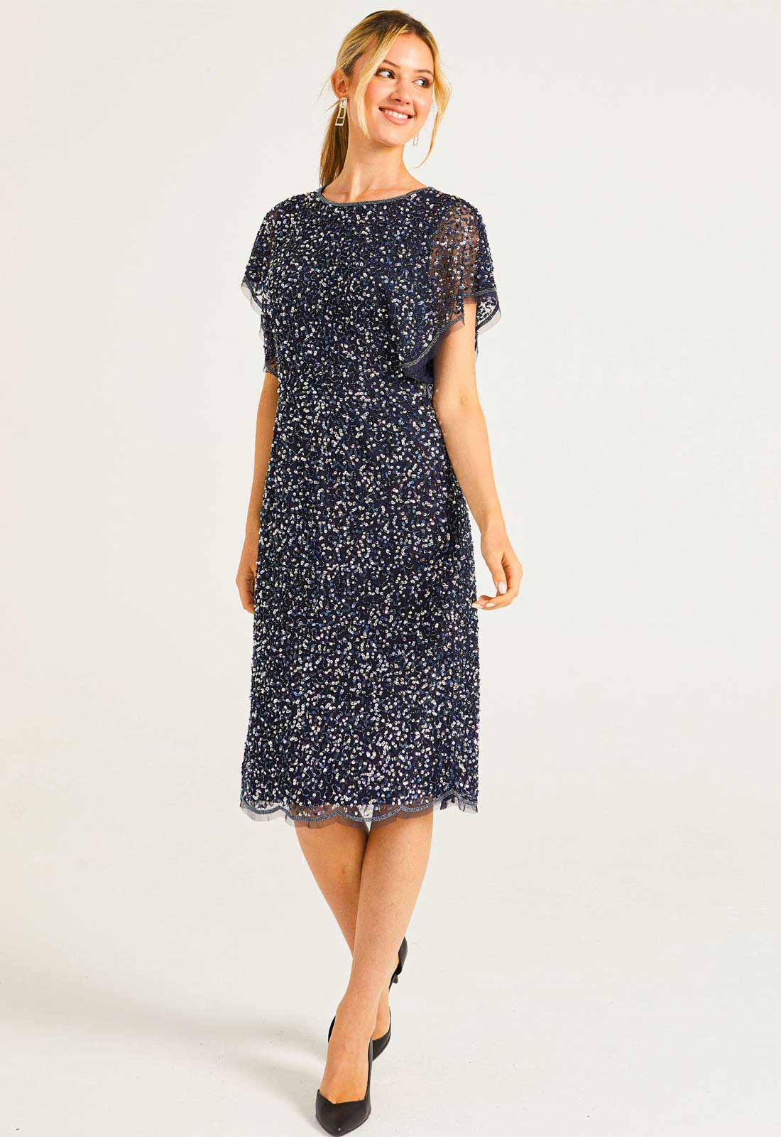 ANGELEYE Navy Sequin Flutter Dress
