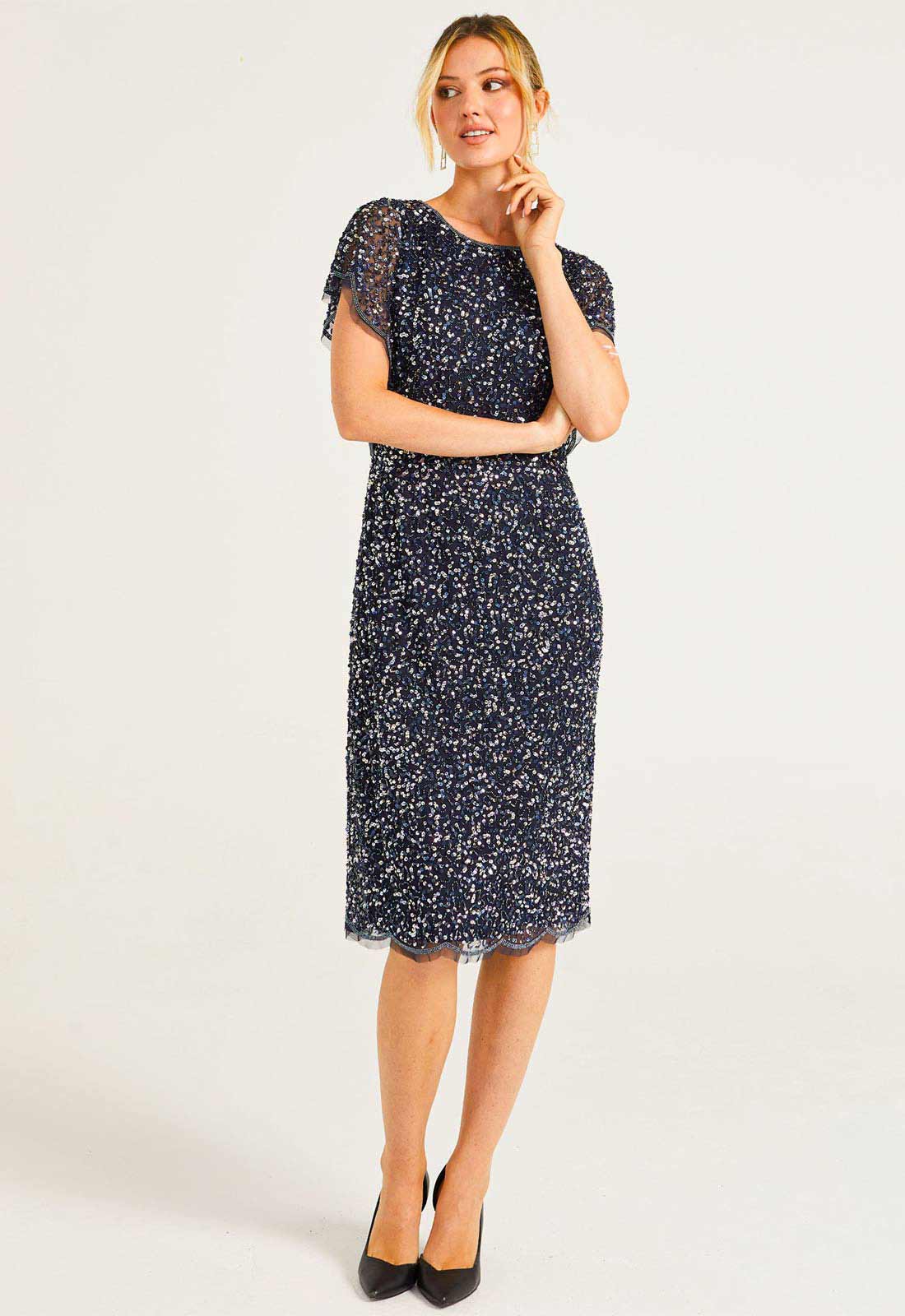 ANGELEYE Navy Sequin Flutter Dress