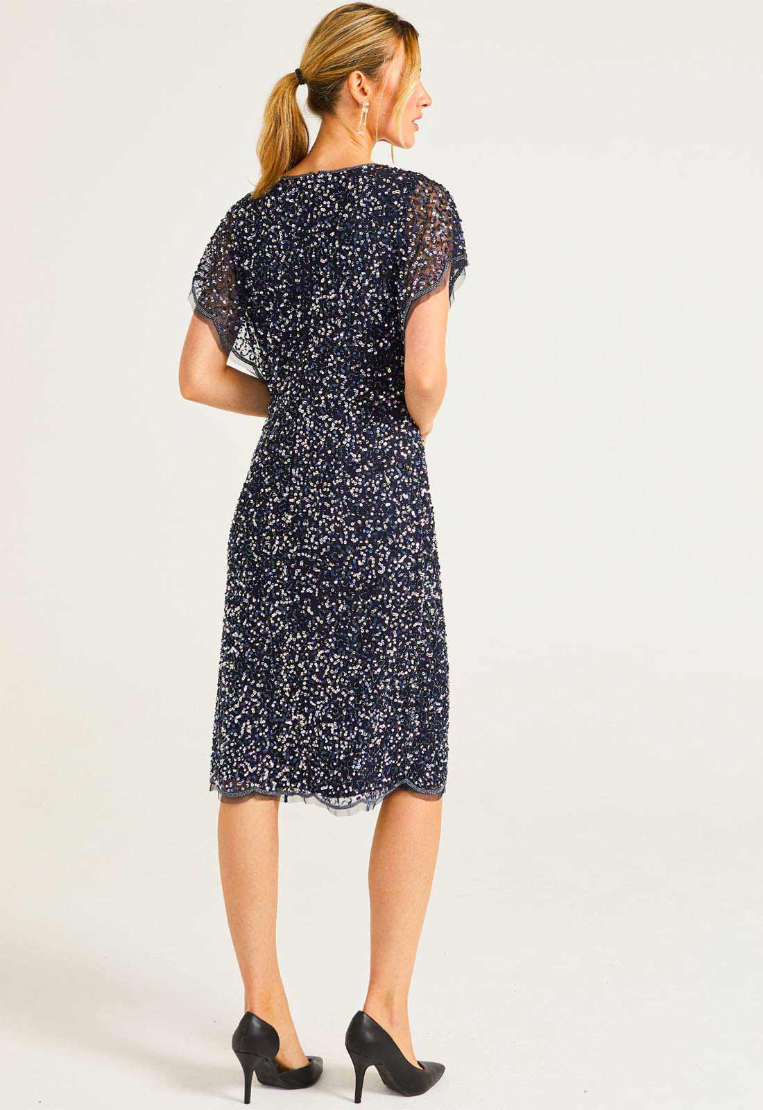 ANGELEYE Navy Sequin Flutter Dress