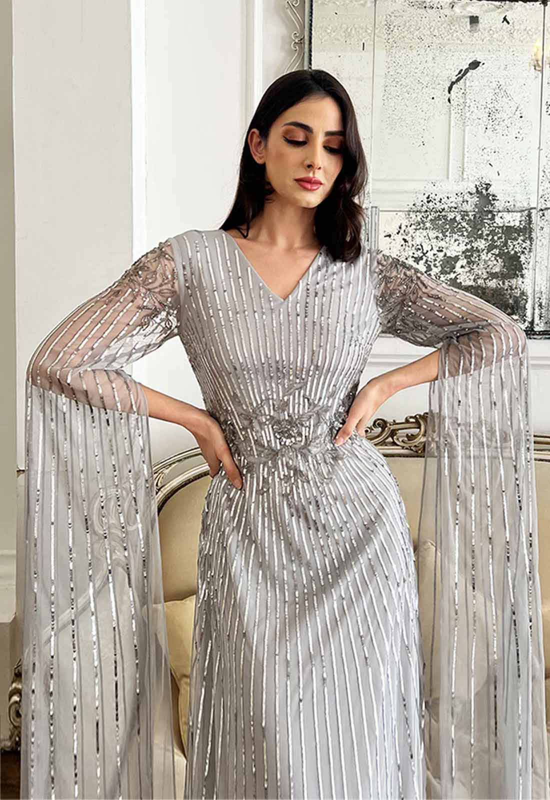 Raishma Couture Silver Peyton Gown