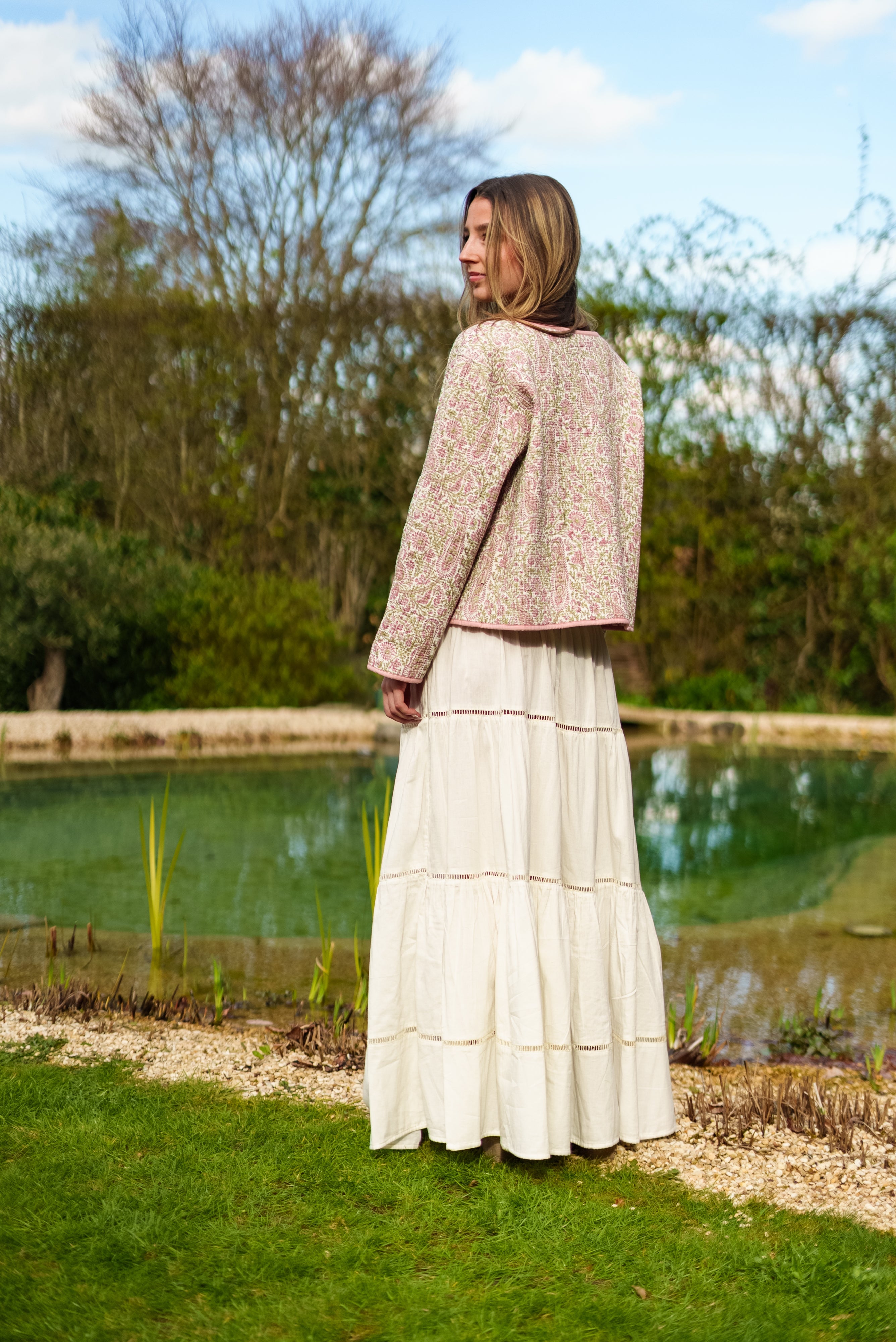 Soul Of Sita Pink/Green Floral Wood Block Printed Reversible Jacket With Wooden Buttons, 100% Cotton, Hand Printed By Amazingly Talented Artisans In Jaipur.