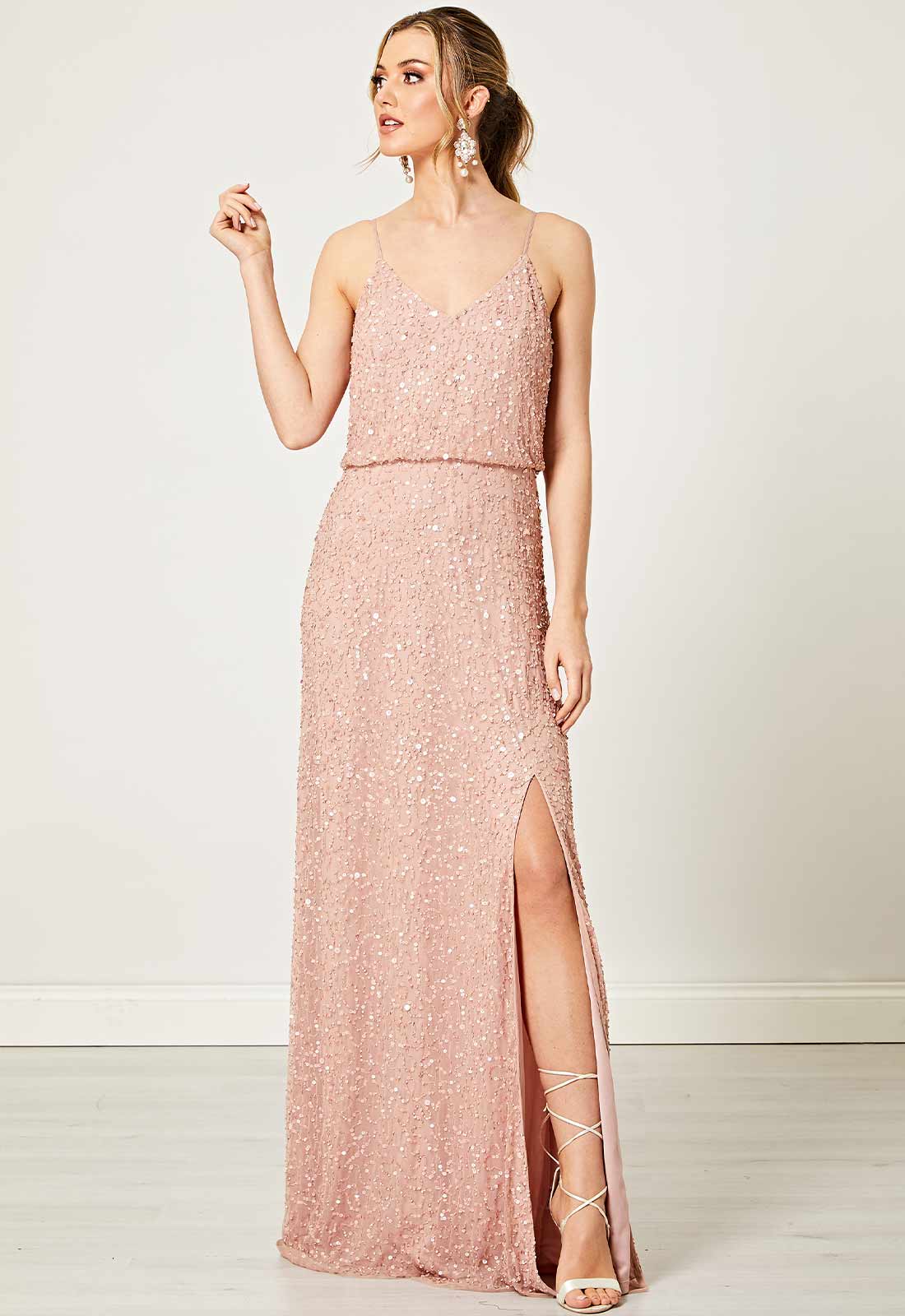 AngelEye Pink Bridesmaid Sequin Dress with Split