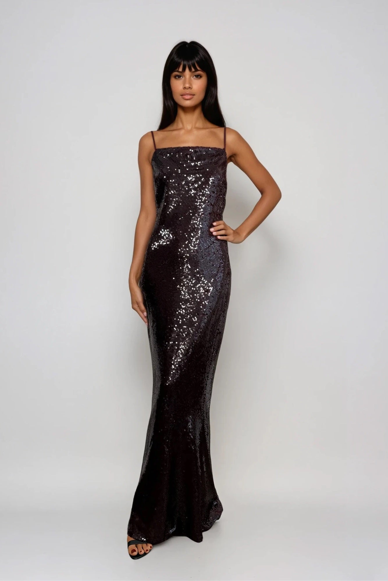 Sara Berry Sequin Embellished Maxi Slip Cami Dress - Back View | Honor Gold