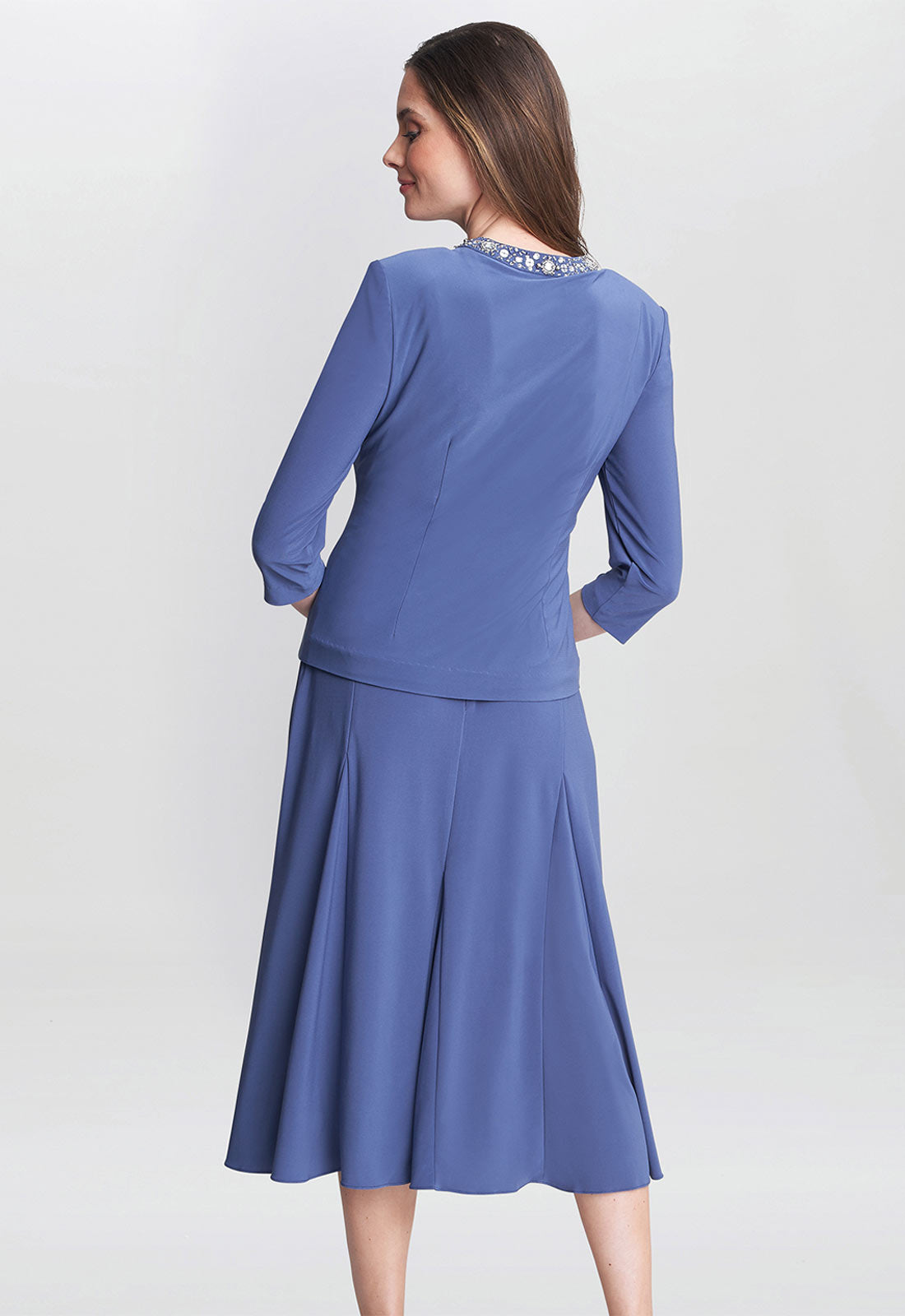 Gina Bacconi Blue Delores Jersey Midi A-Line Jacket Dress