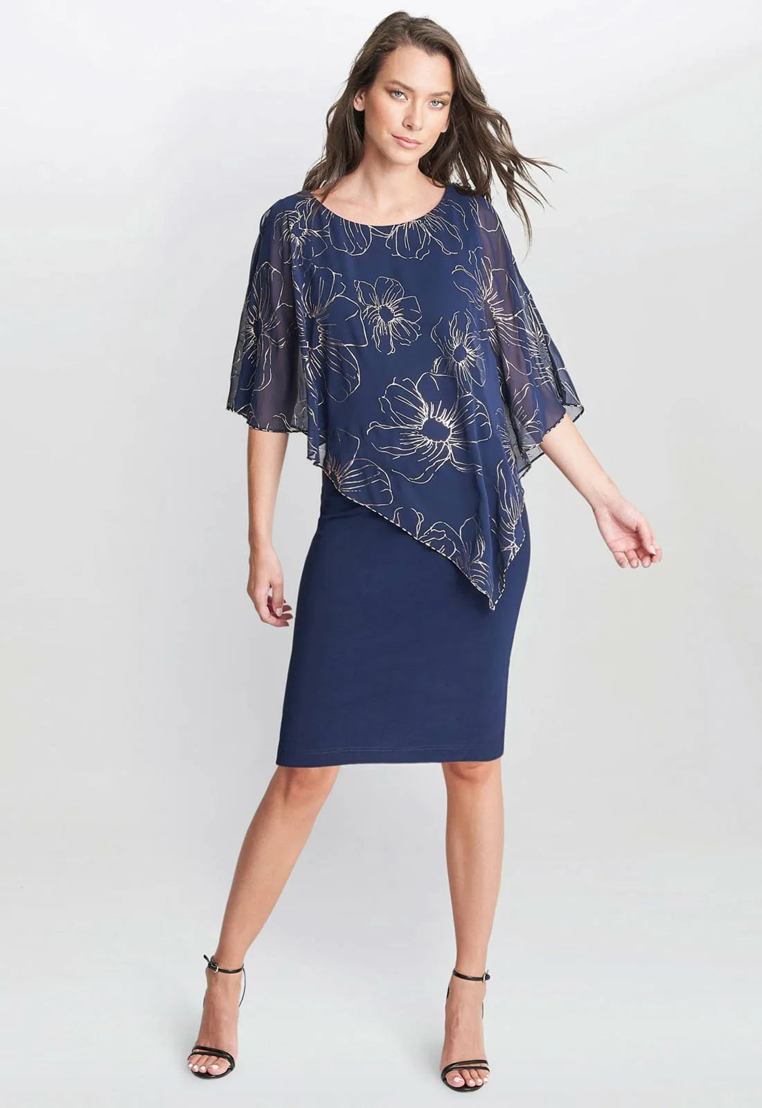 Gina Bacconi Fiona Floral Glittered Asymmetric Dress