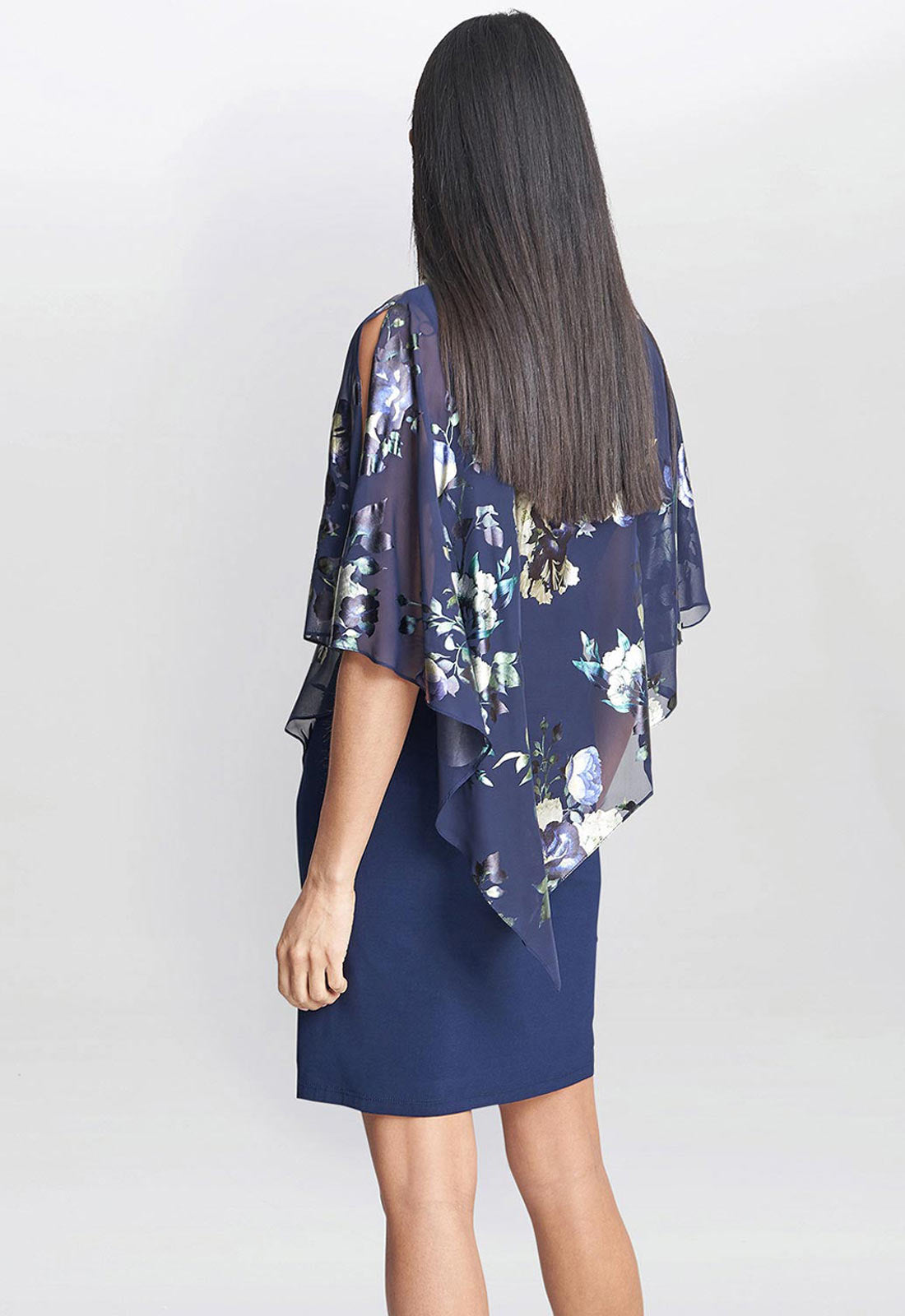 Gina Bacconi Blue Gaby Floral Printed Asymmetric Dress
