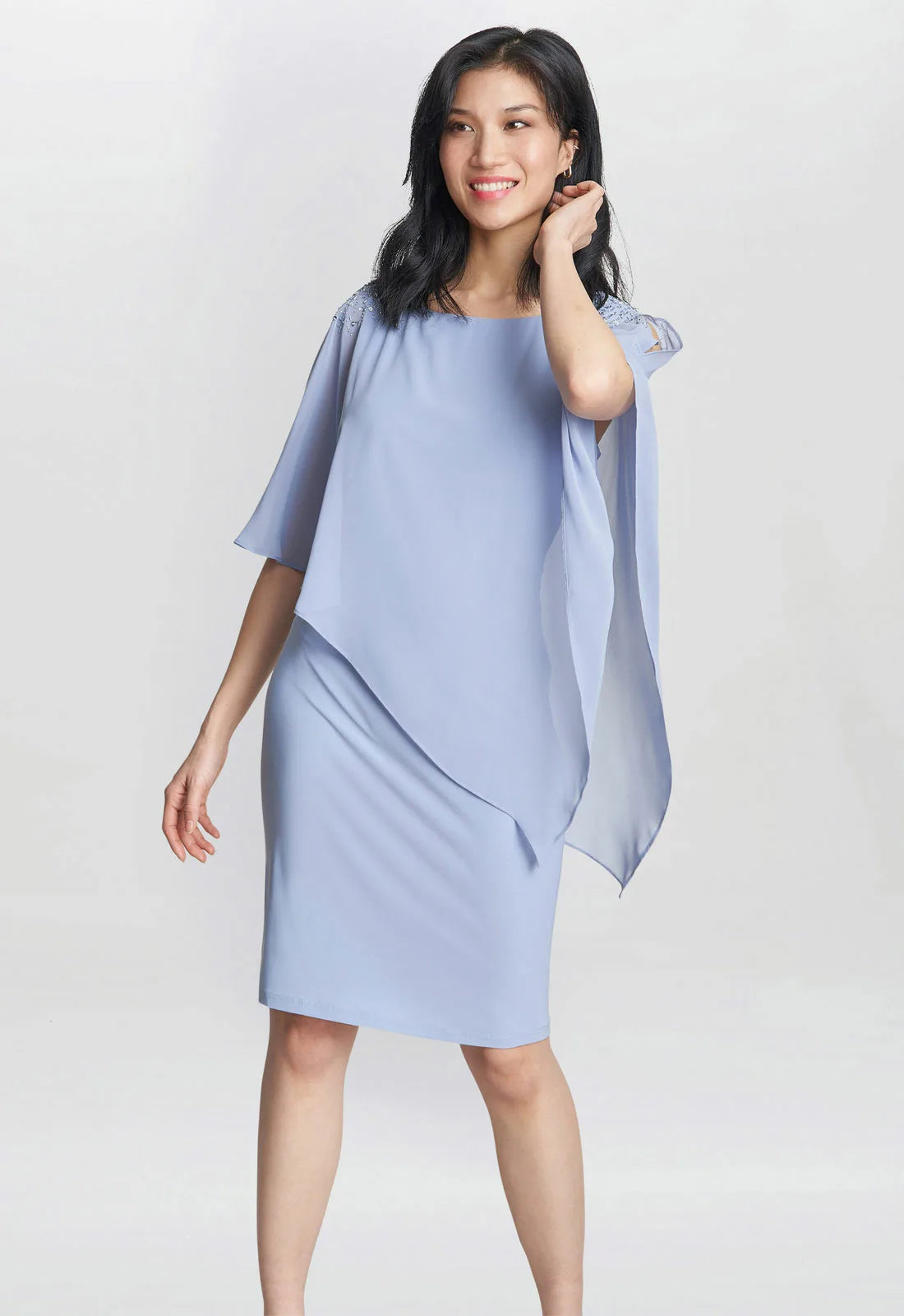 Gina Bacconi Blue Zenna Chiffon Cape Dress