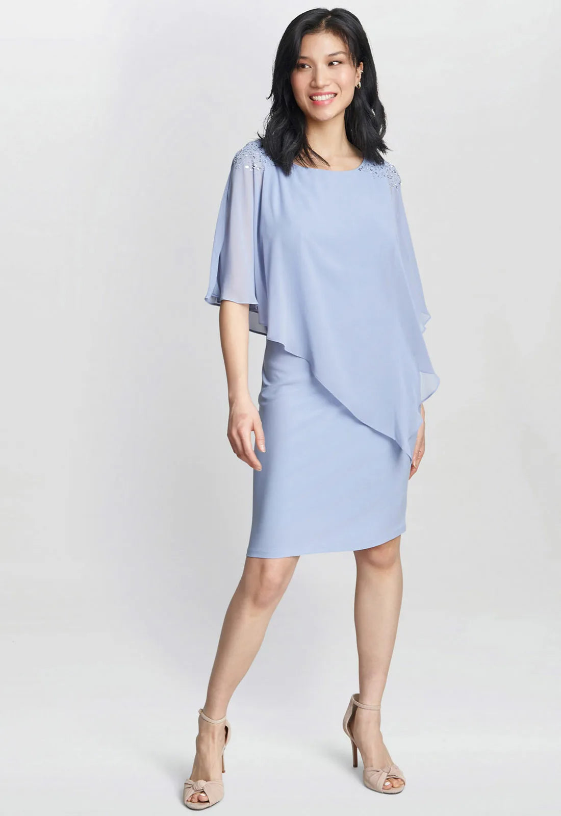 Gina Bacconi Blue Zenna Chiffon Cape Dress