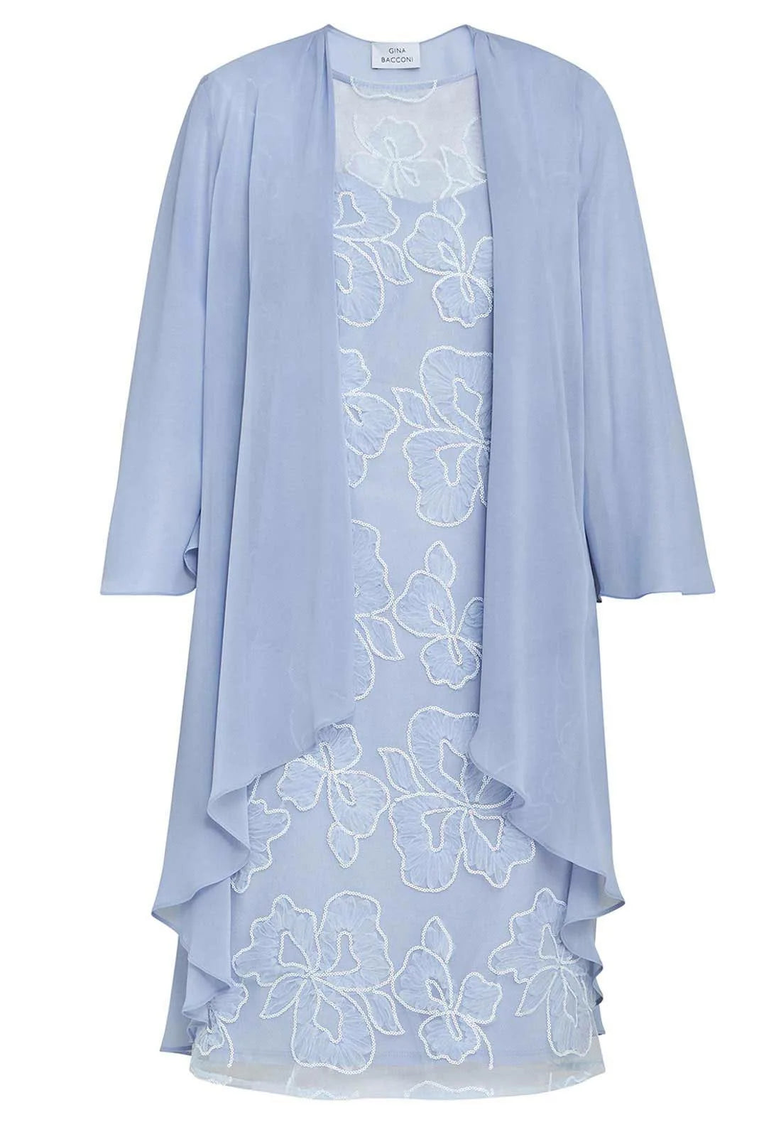 Gina Bacconi Blue Elia Dress And Chiffon Jacket