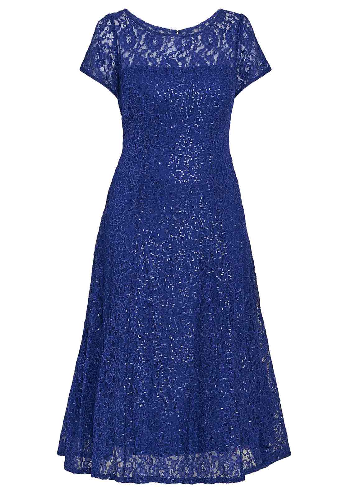 Gina Bacconi Demi Cap Sleeve Midi Length Sequin Lace Dress