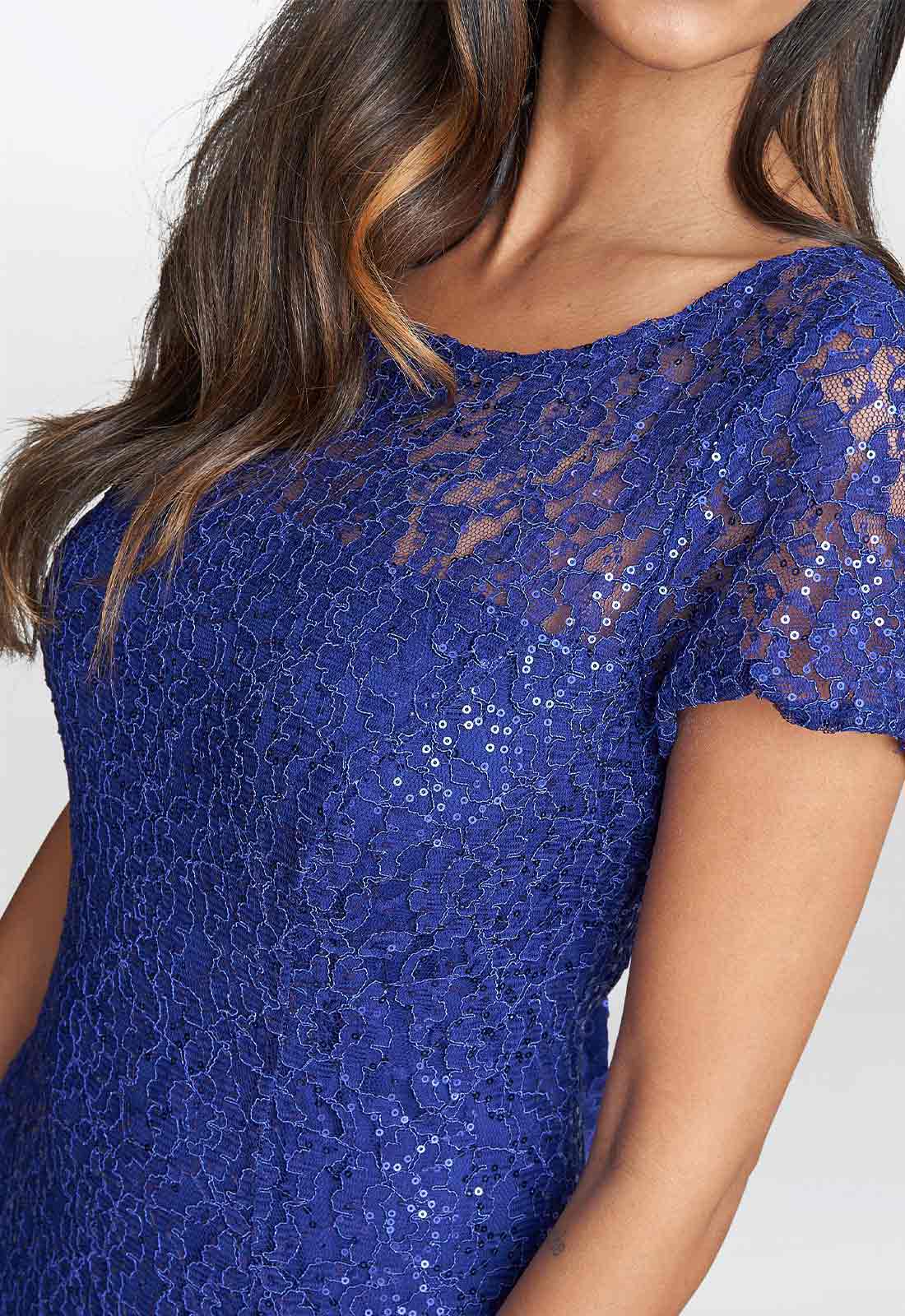 Gina Bacconi Demi Cap Sleeve Midi Length Sequin Lace Dress