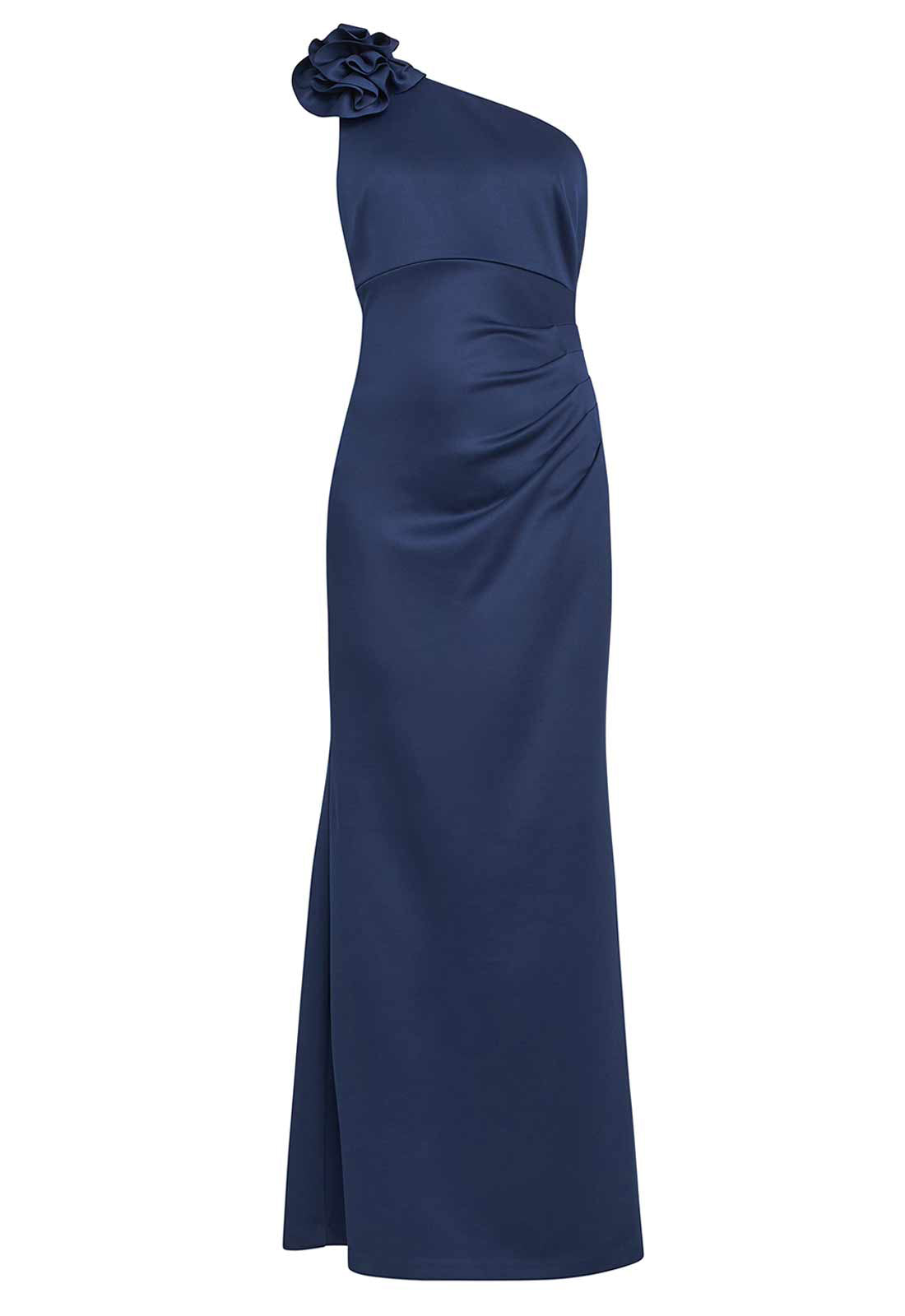 Gina Bacconi Blue Agatha 3D One Shoulder Maxi Dress