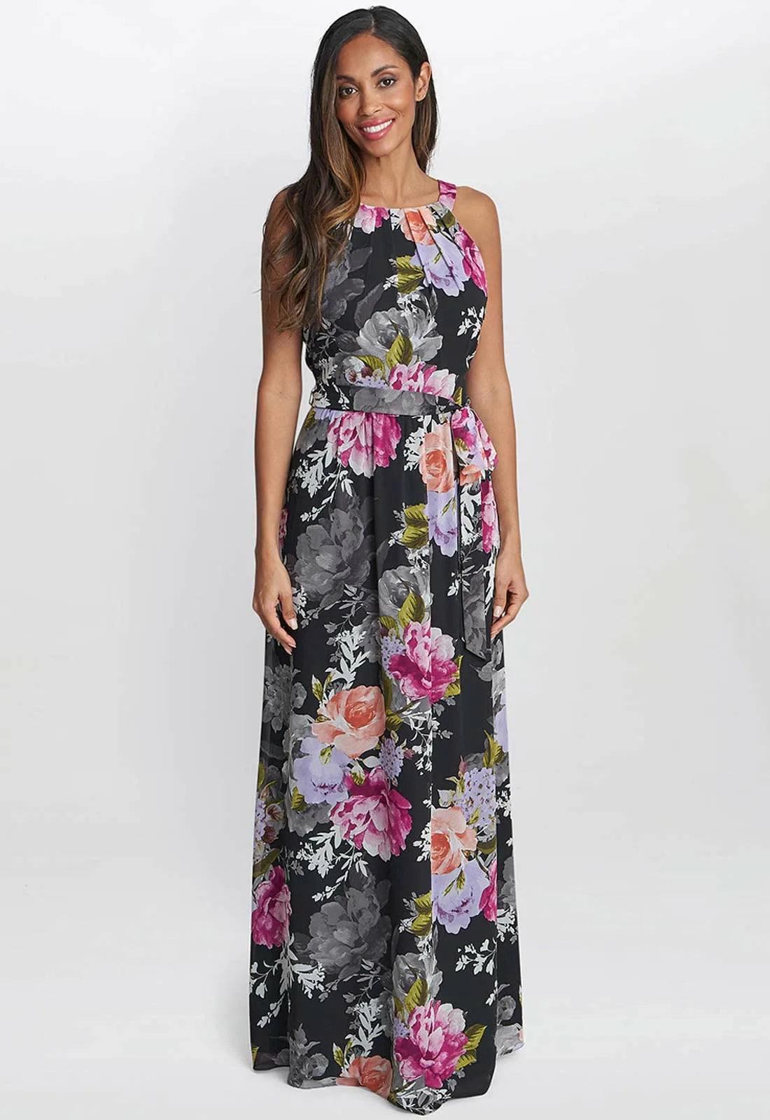 Gina Bacconi Claudia Printed Halter Maxi Dress With Belt