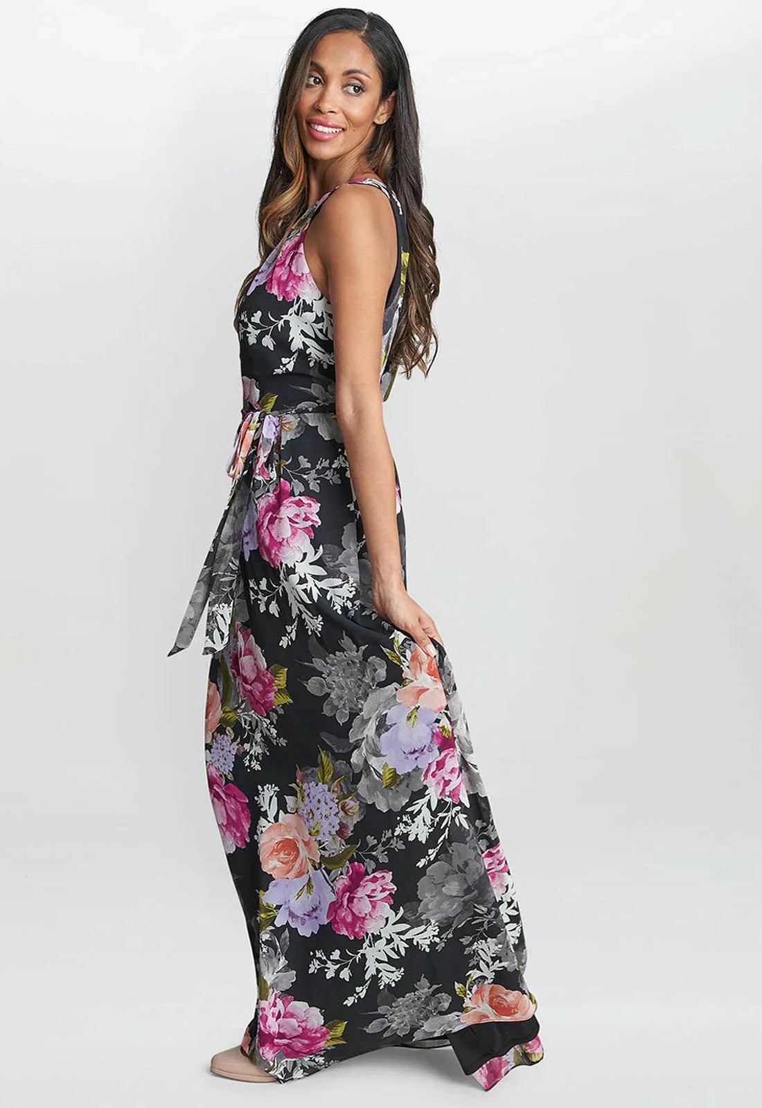 Gina Bacconi Claudia Printed Halter Maxi Dress With Belt
