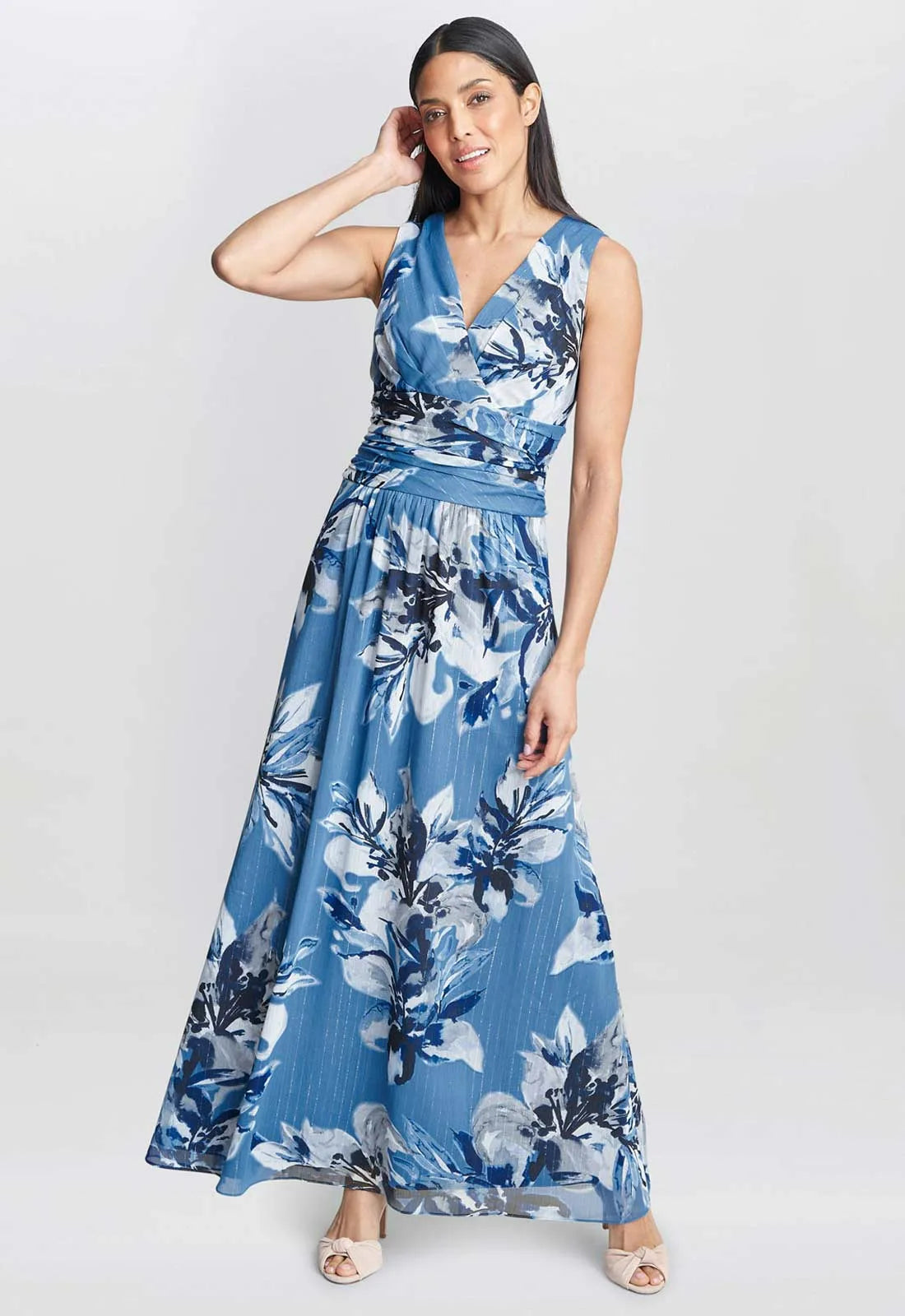 Gina Bacconi Gayle Printed Maxi Dress With Ruched Waist